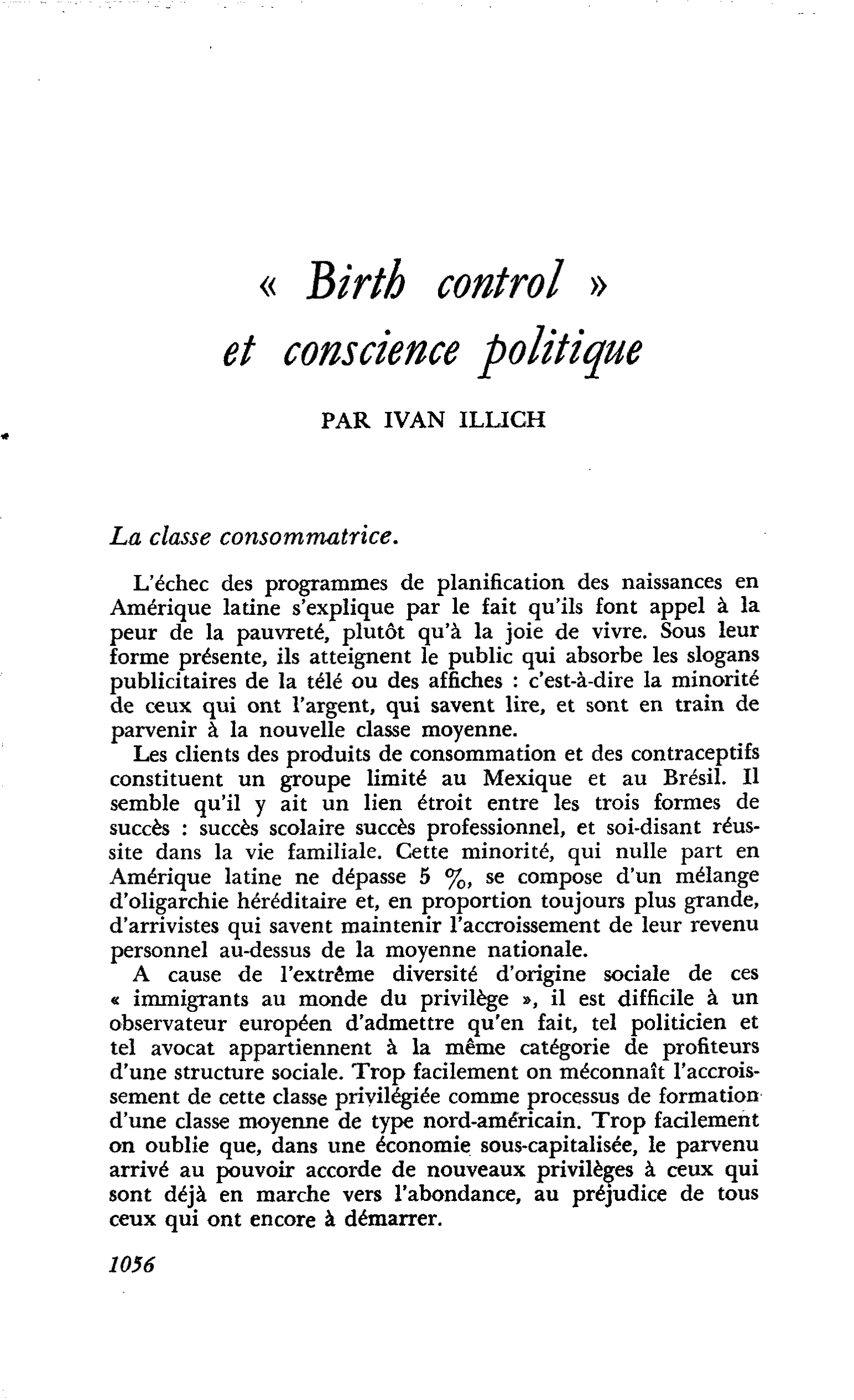 « Birth control » et conscience politique