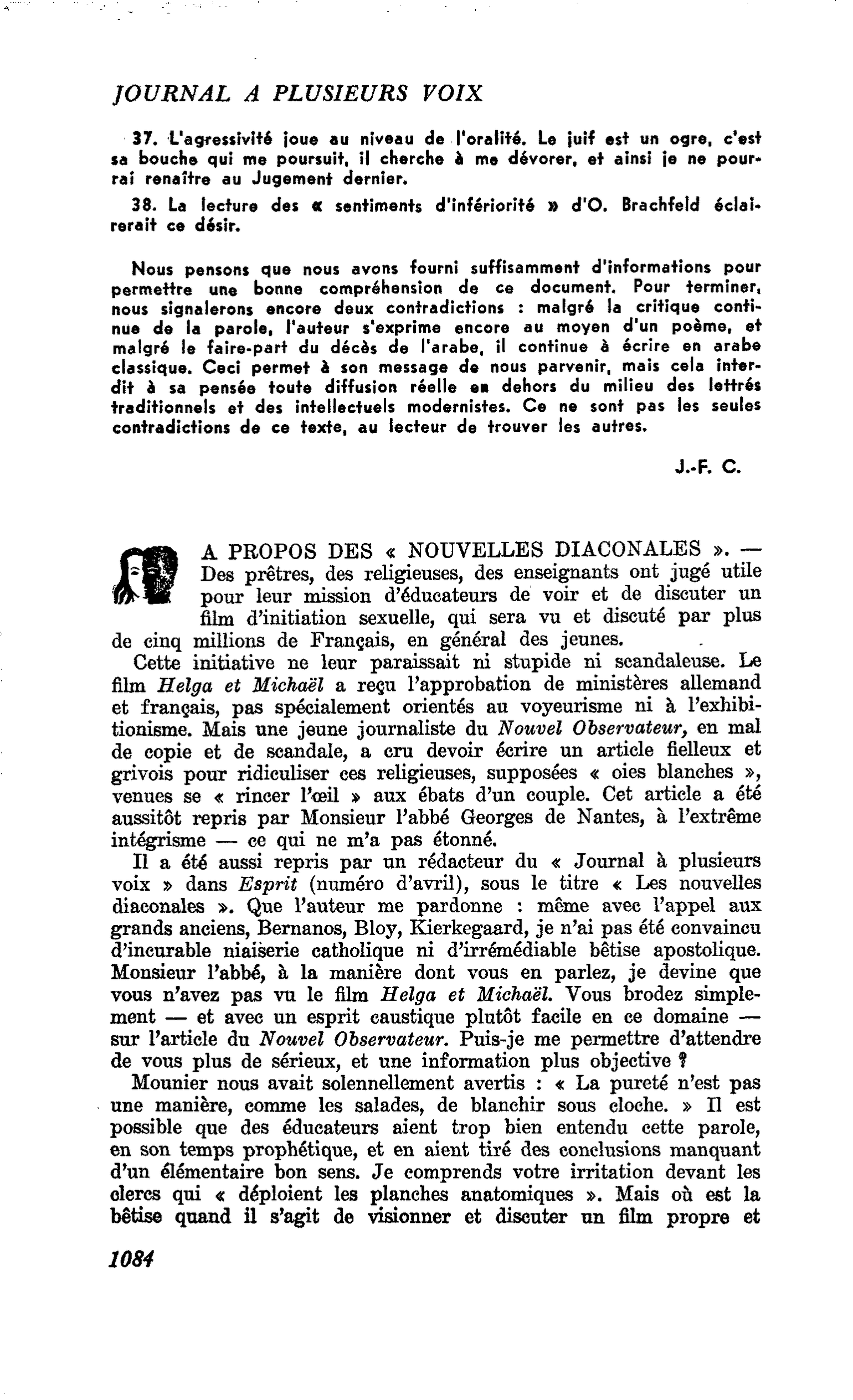 A PROPOS DES « NOUVELLES DIACONALES »
