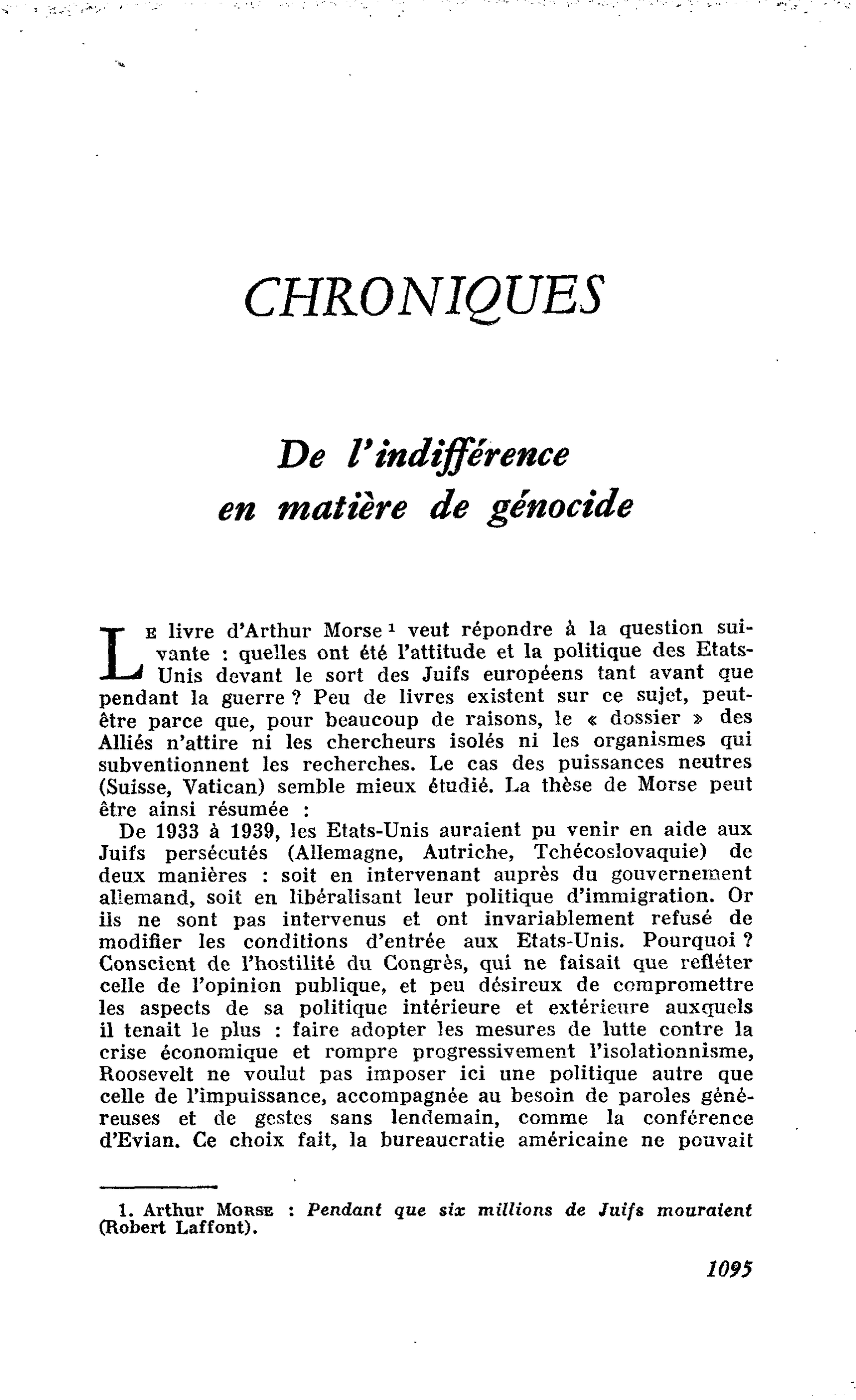De l’indifférence en matière de génocide