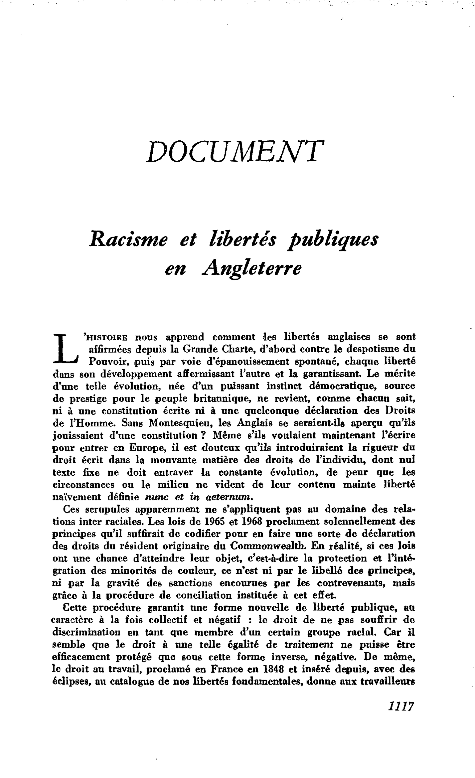 Racisme et libertés publiques en Angleterre