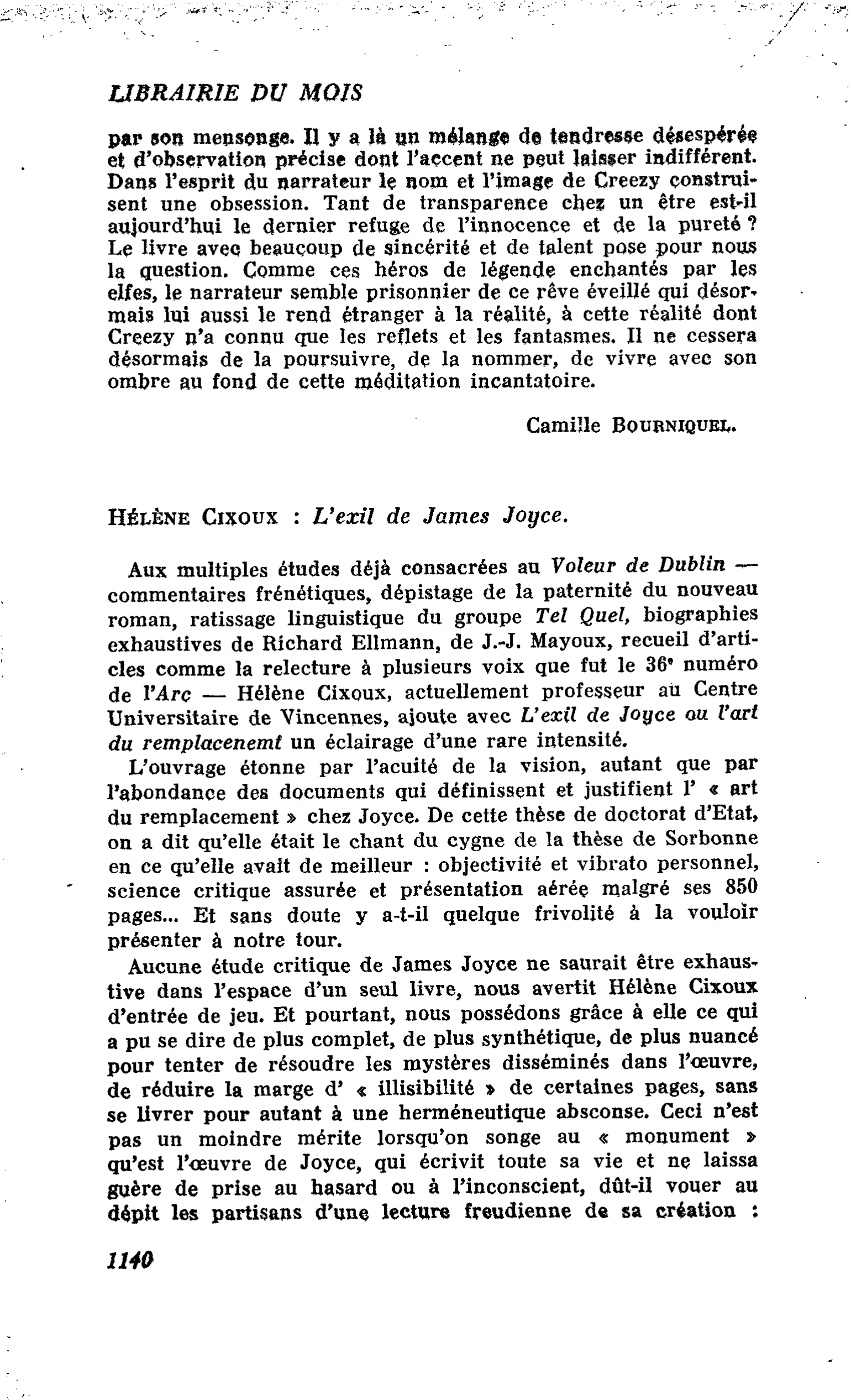 Hélène Cixoux : L’exil de James Joyce