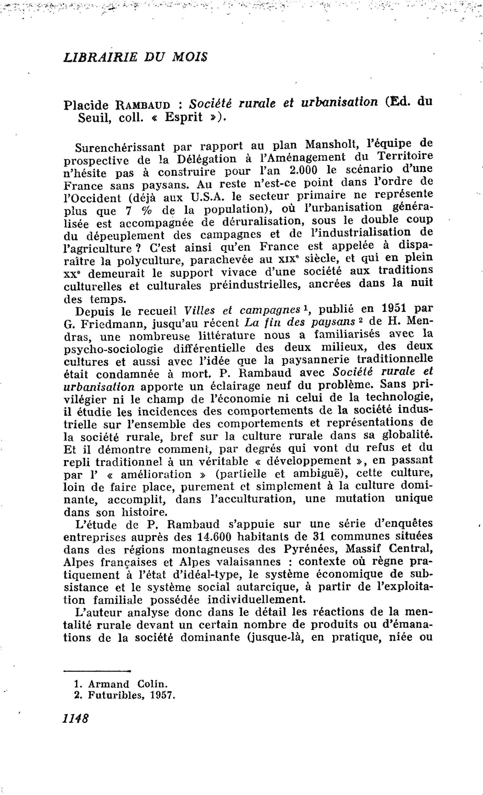 Placide Rambaud : Société rurale et urbanisation