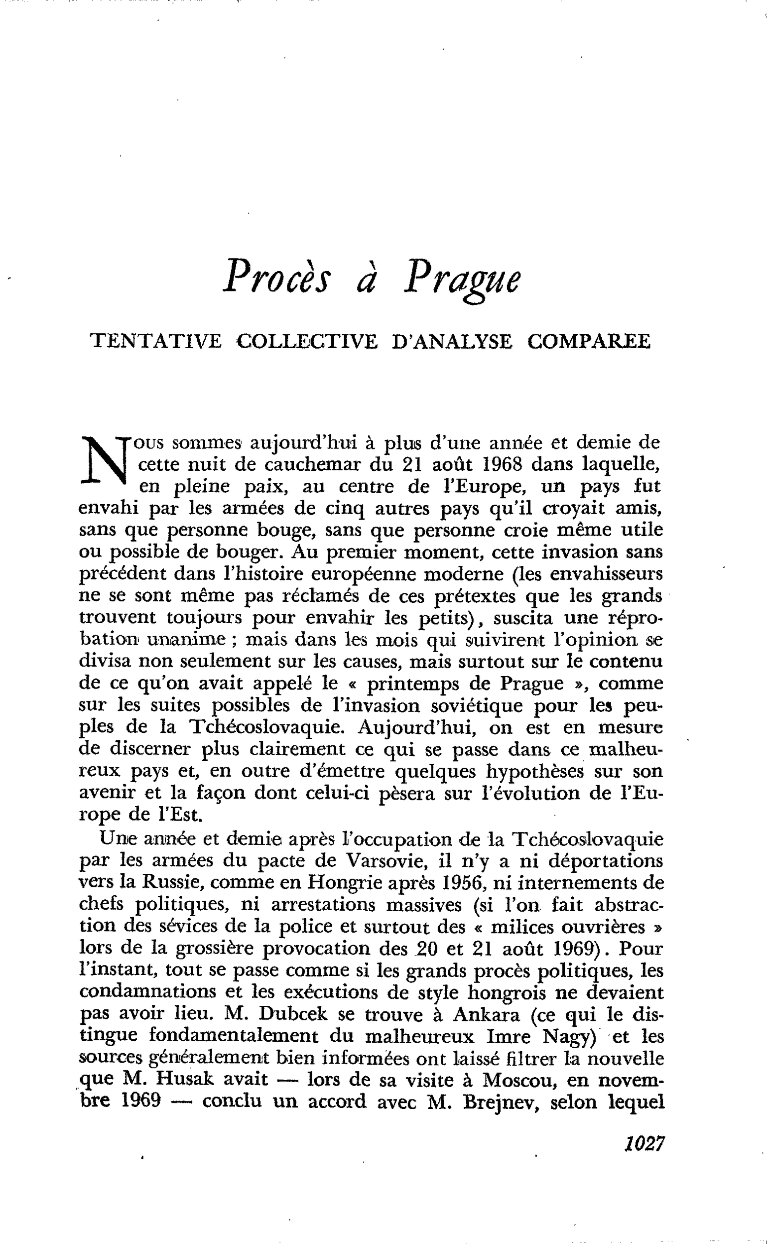 Procès à Prague. TENTATIVE COLLECTIVE D’ANALYSE COMPAREE