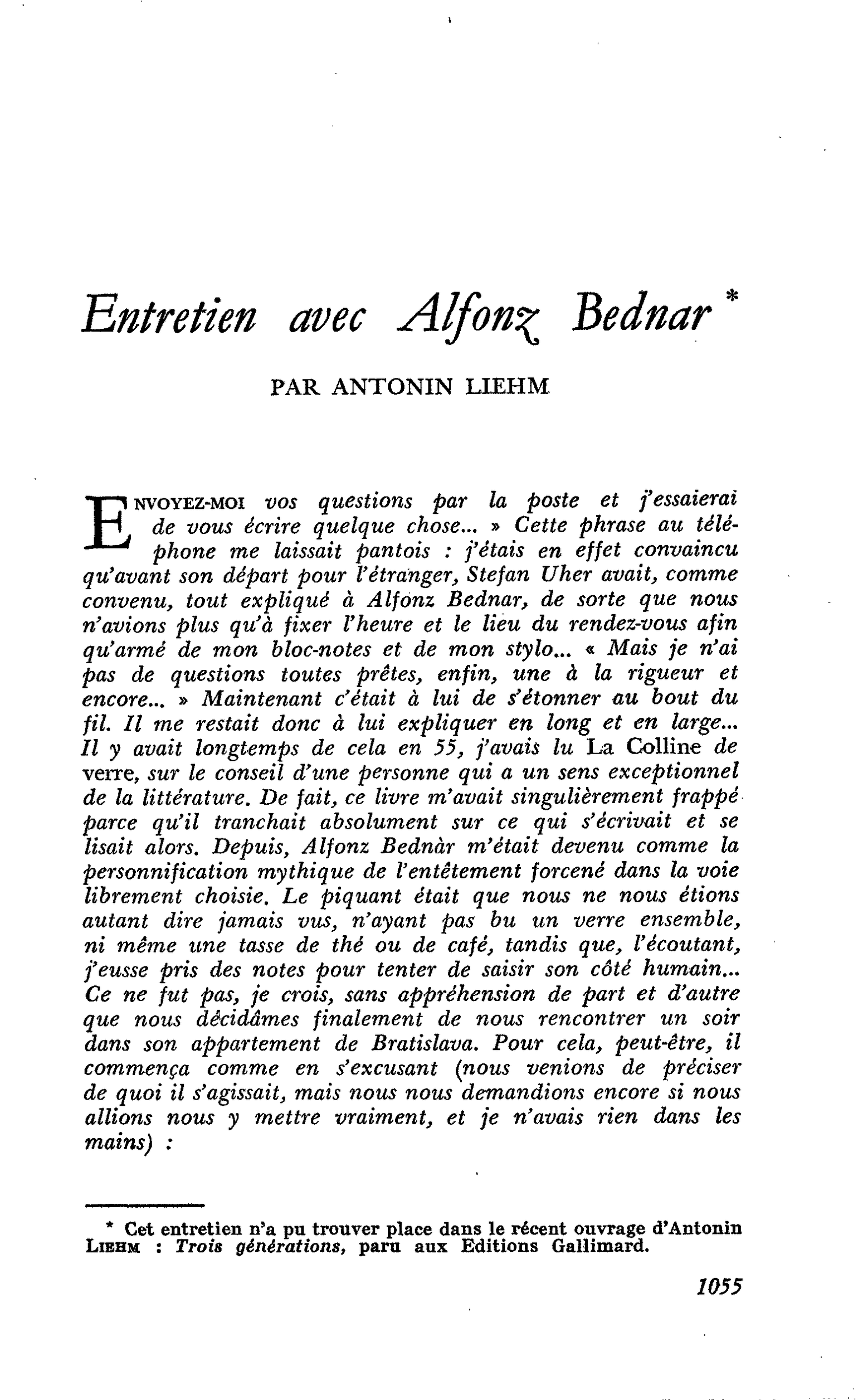 Entretien avec Alfonz Bednar