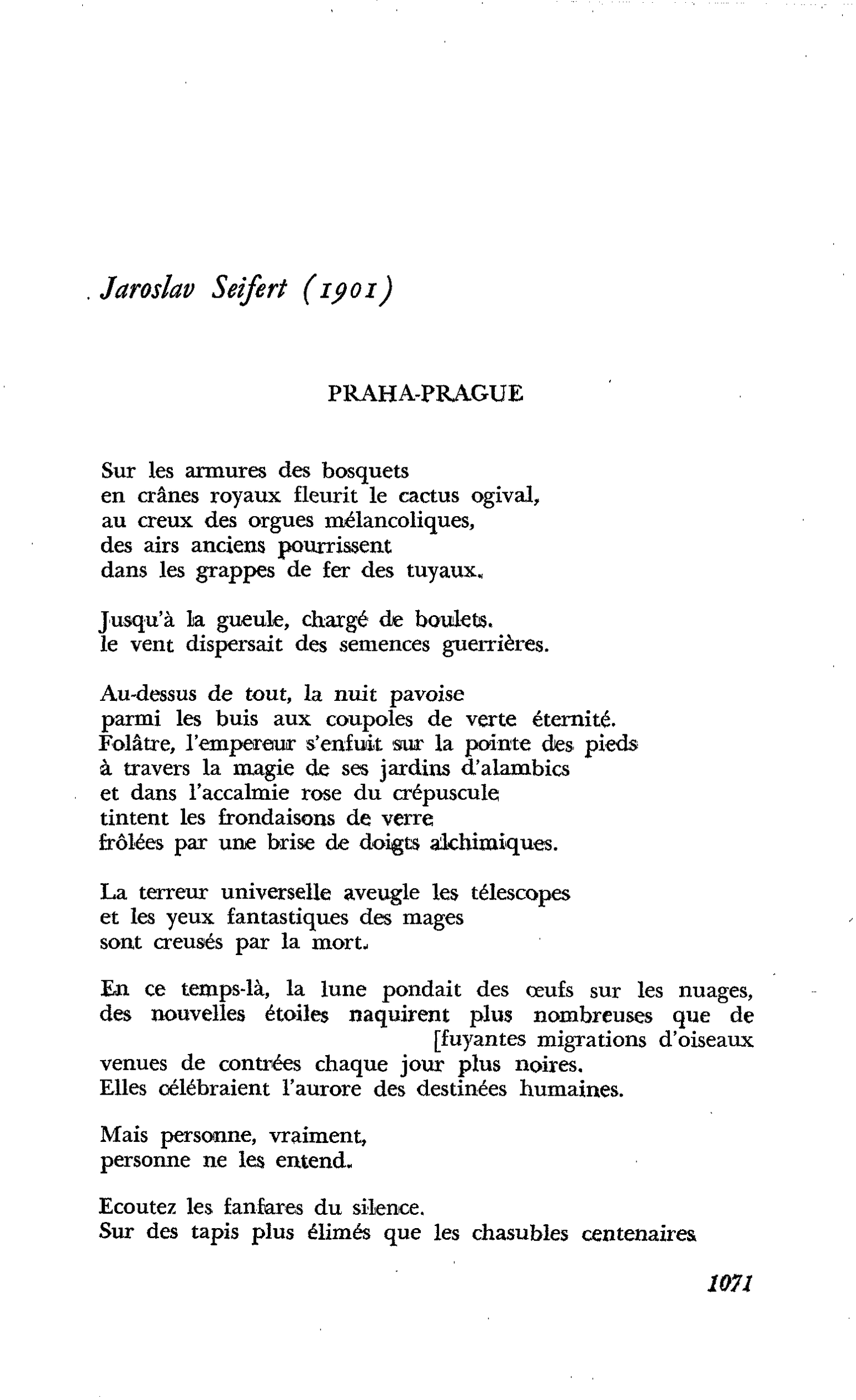 Au coeur même de l’Europe : Jaroslav Seifert (1901)