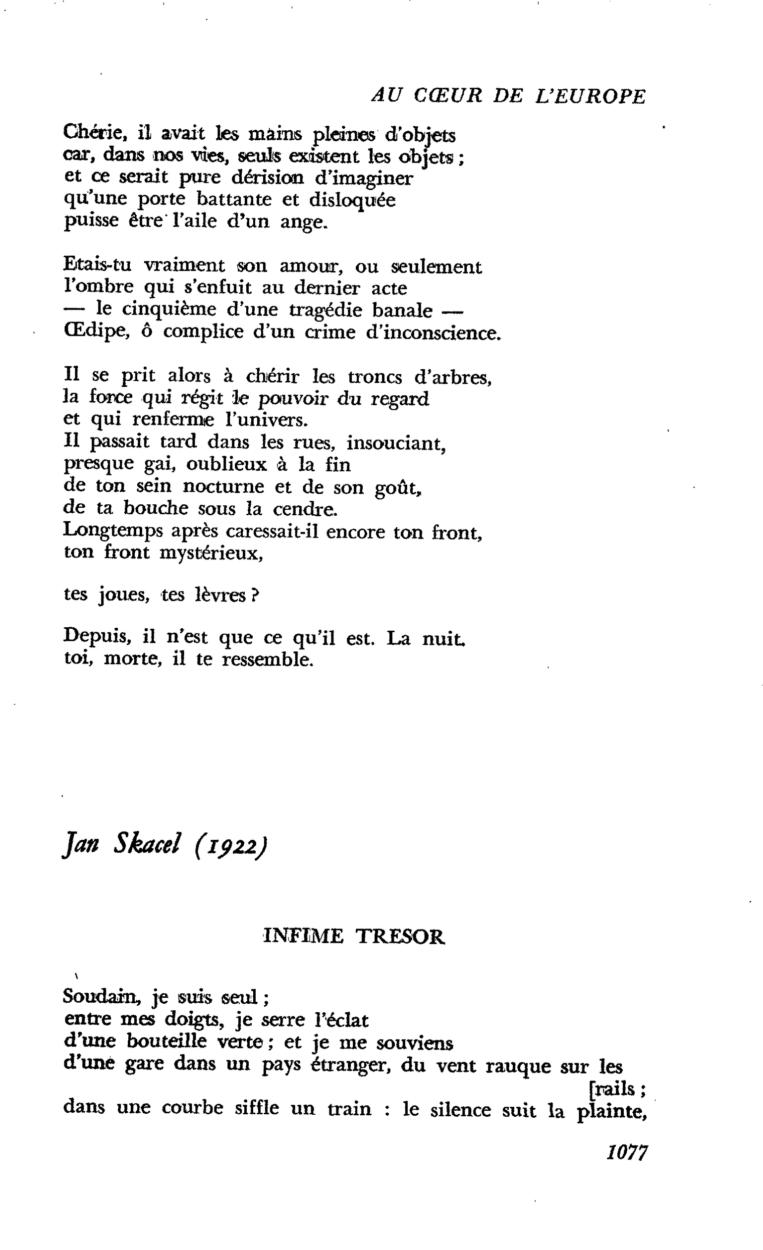 Au coeur même de l’Europe : Jan Skacel (1922)