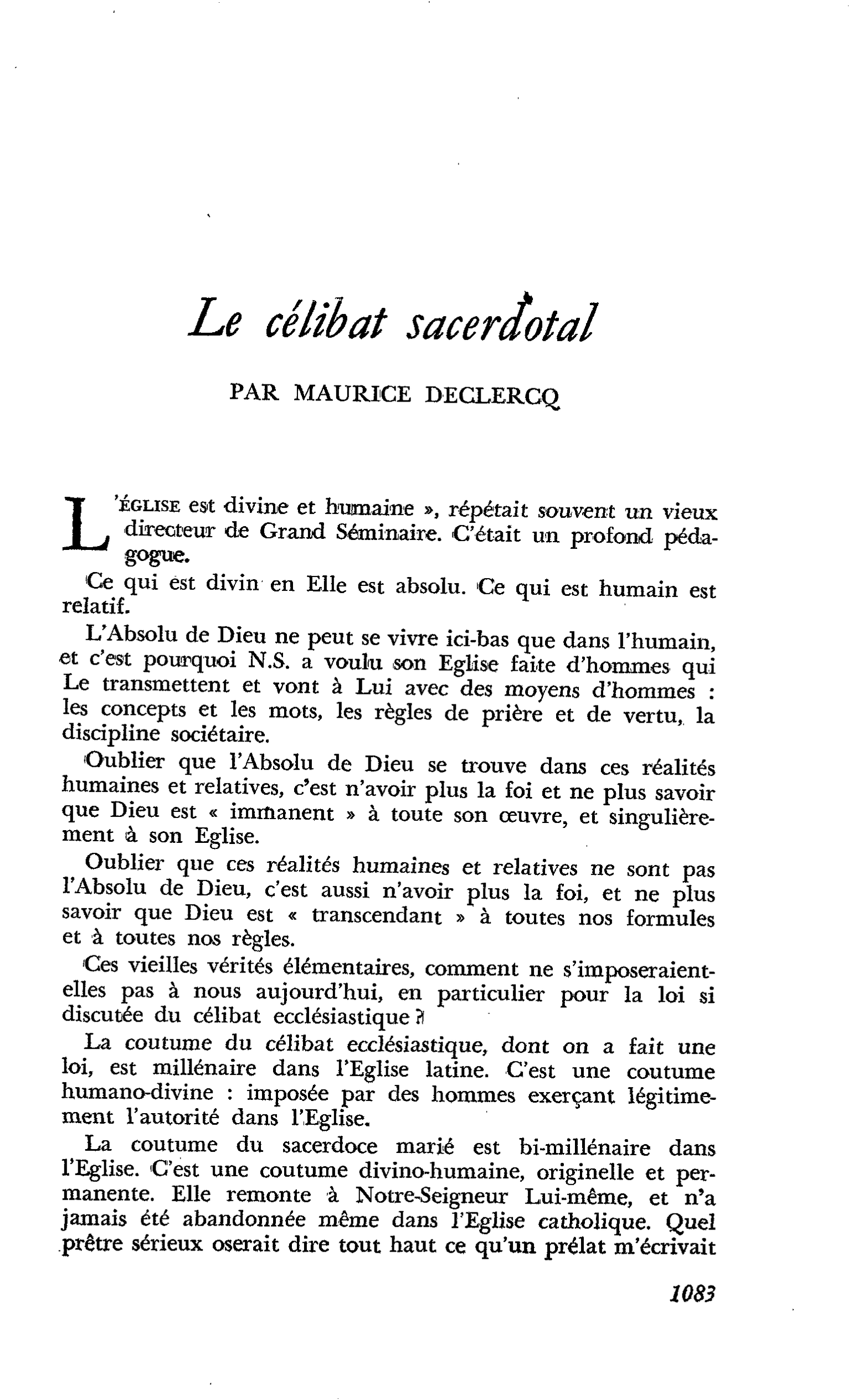 Le célibat sacerdotal