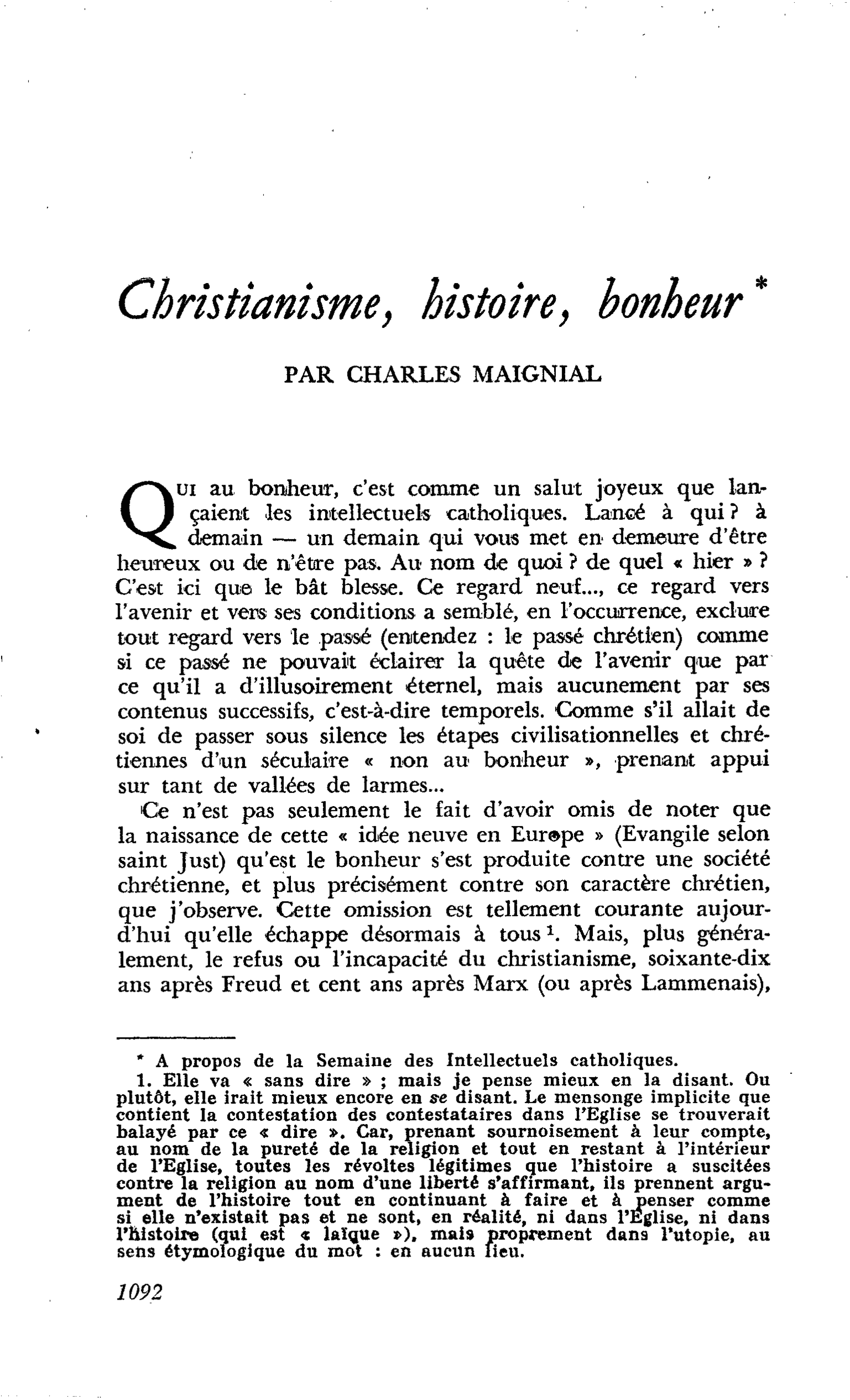 Christianisme, histoire, bonheur