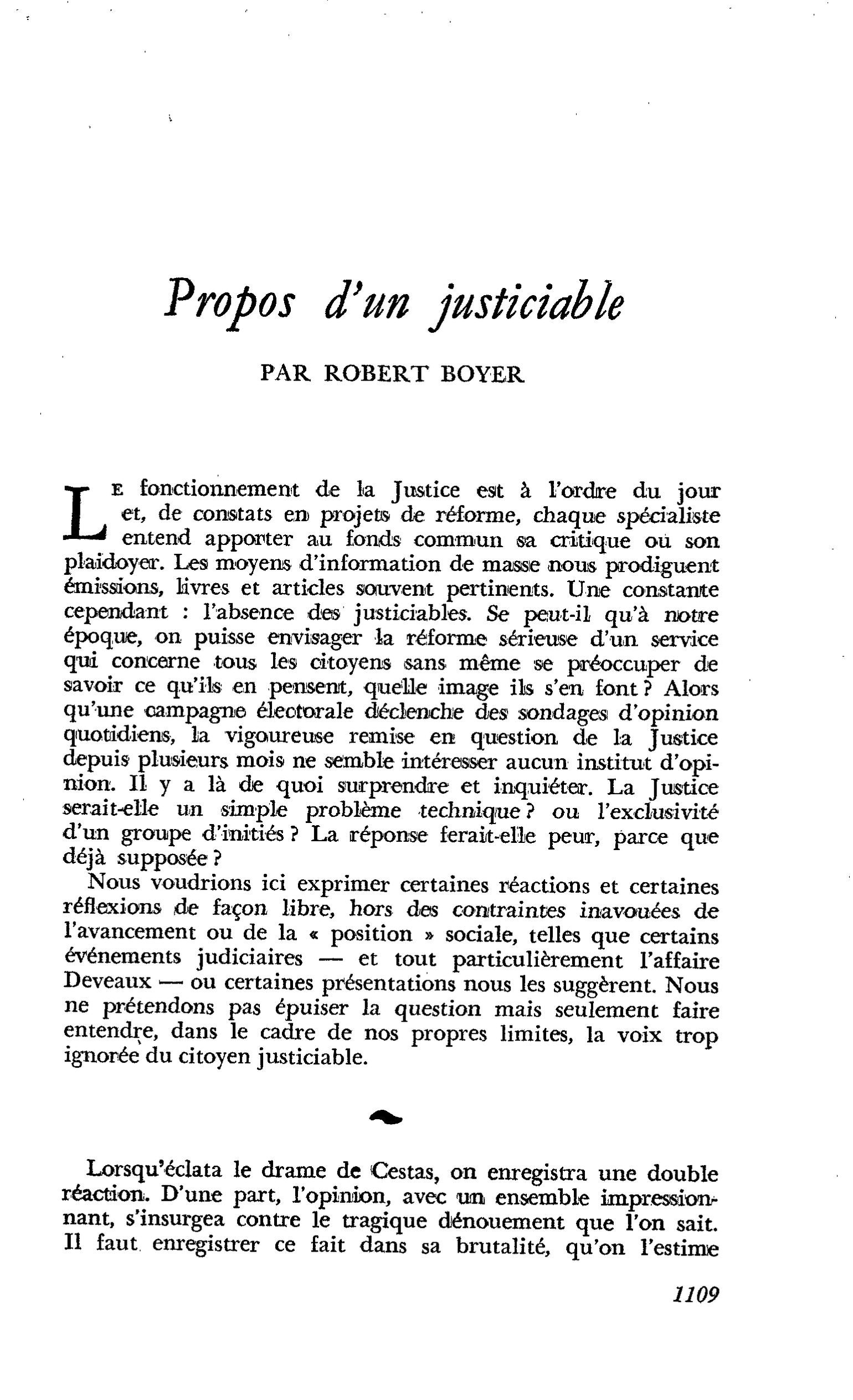 Propos d’un justiciable