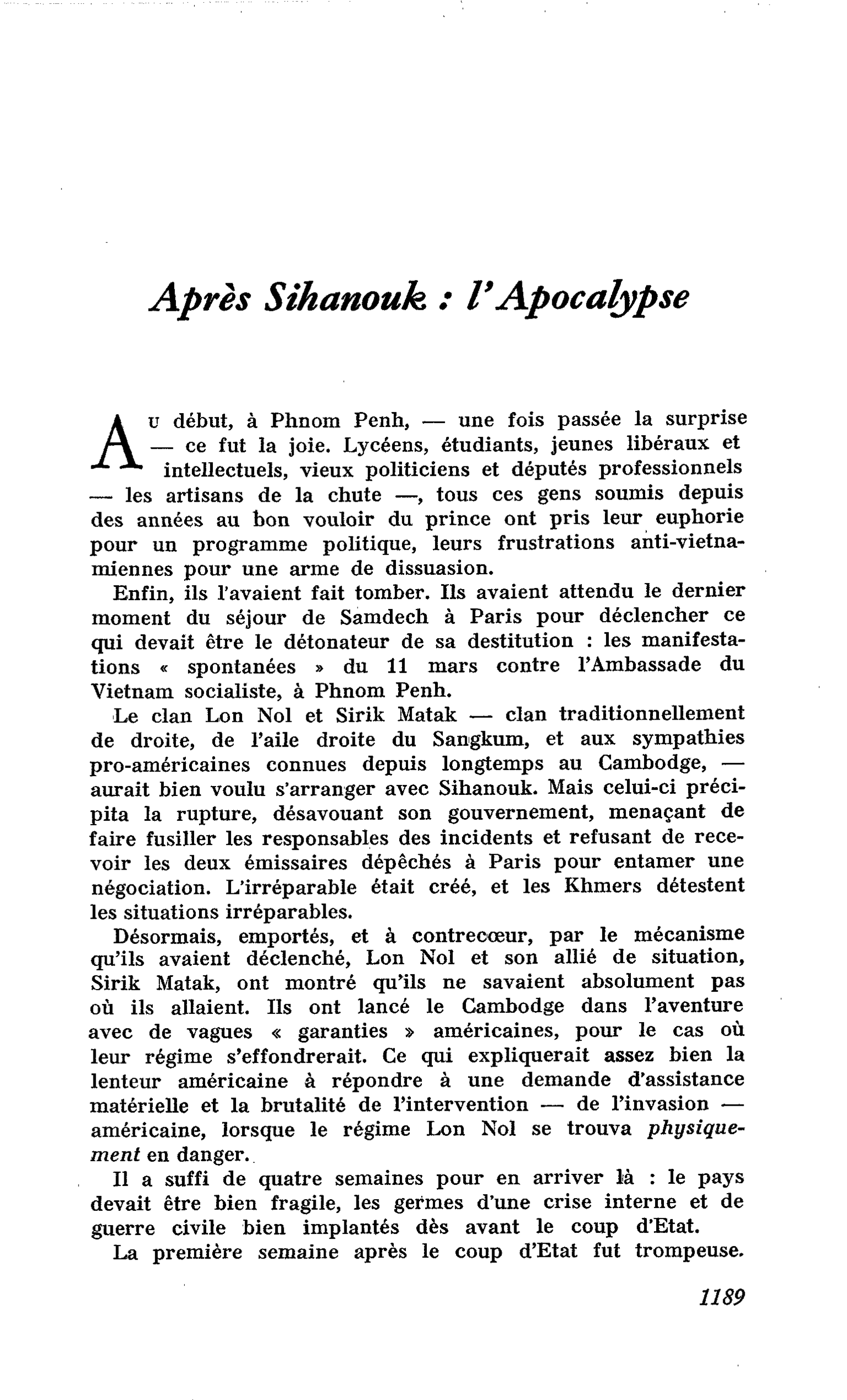 Après Sihanouk : l’Apocalypse