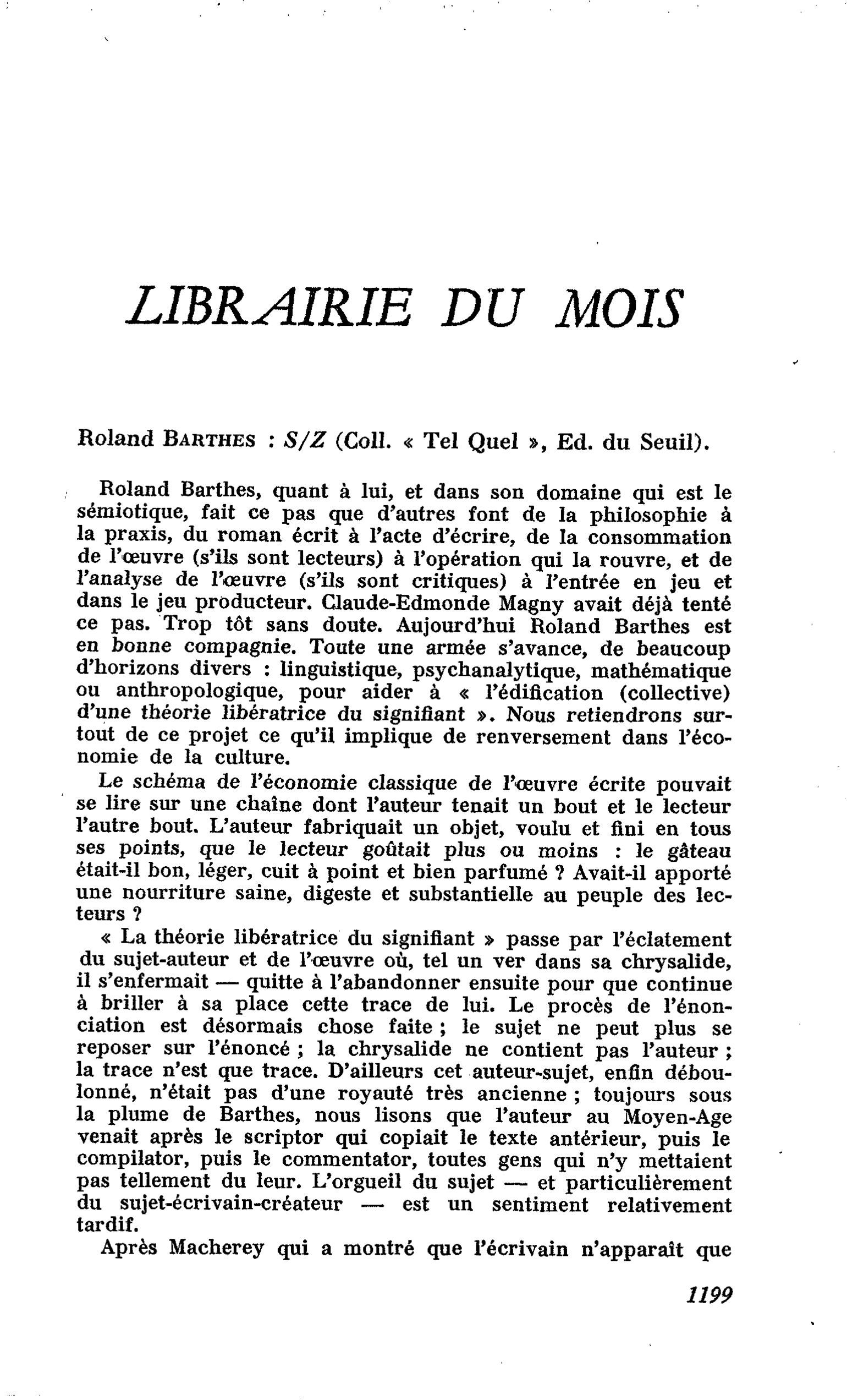 Roland Barthes : S/Z
