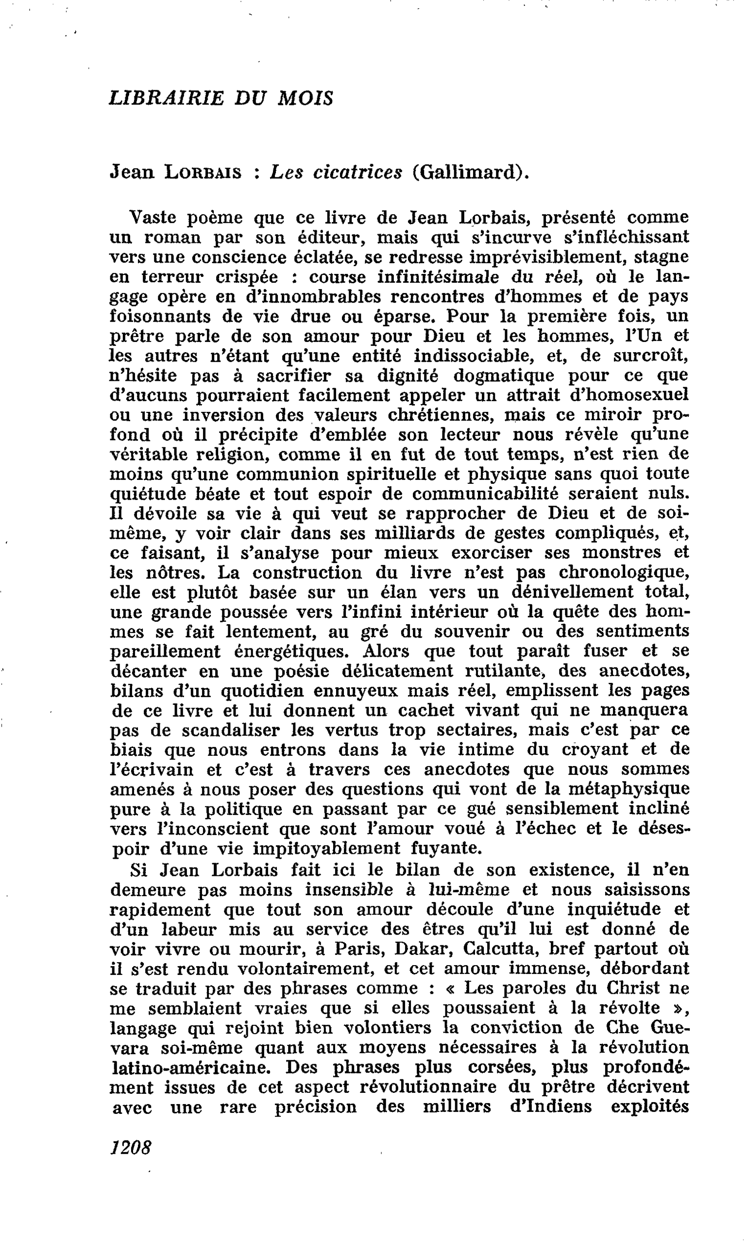 Jean Lorbais : Les cicatrices