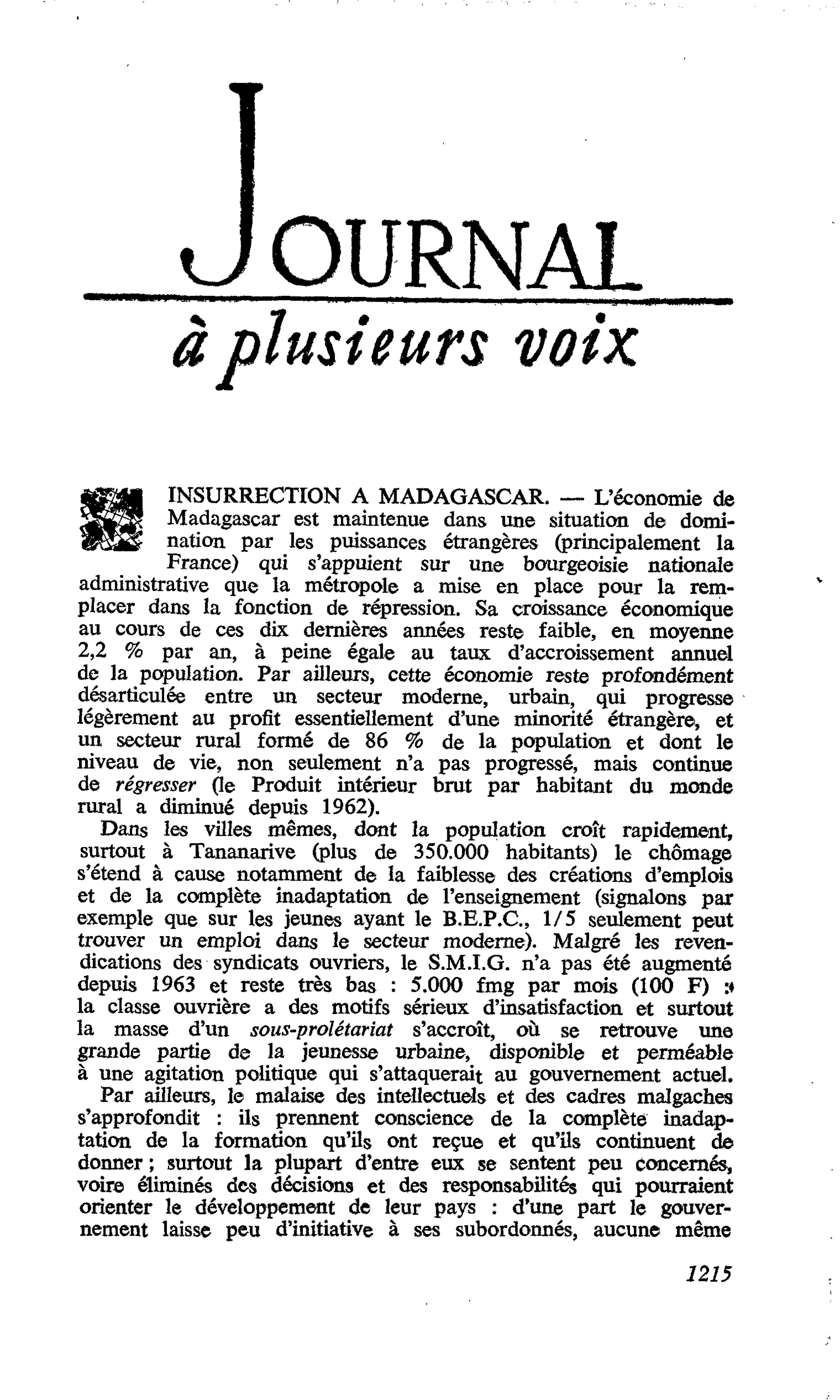 INSURRECTION A MADAGASCAR