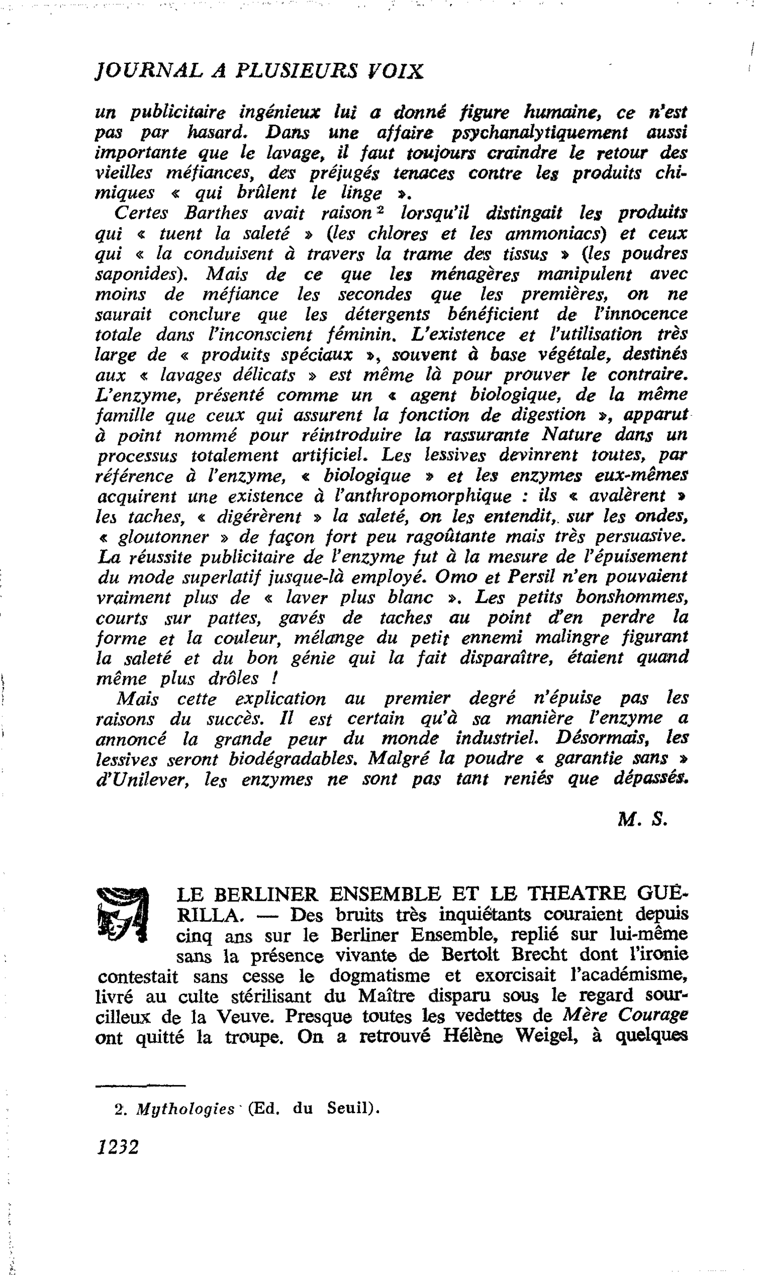 LE BERLINER ENSEMBLE ET LE THEATRE GUÉRILLA