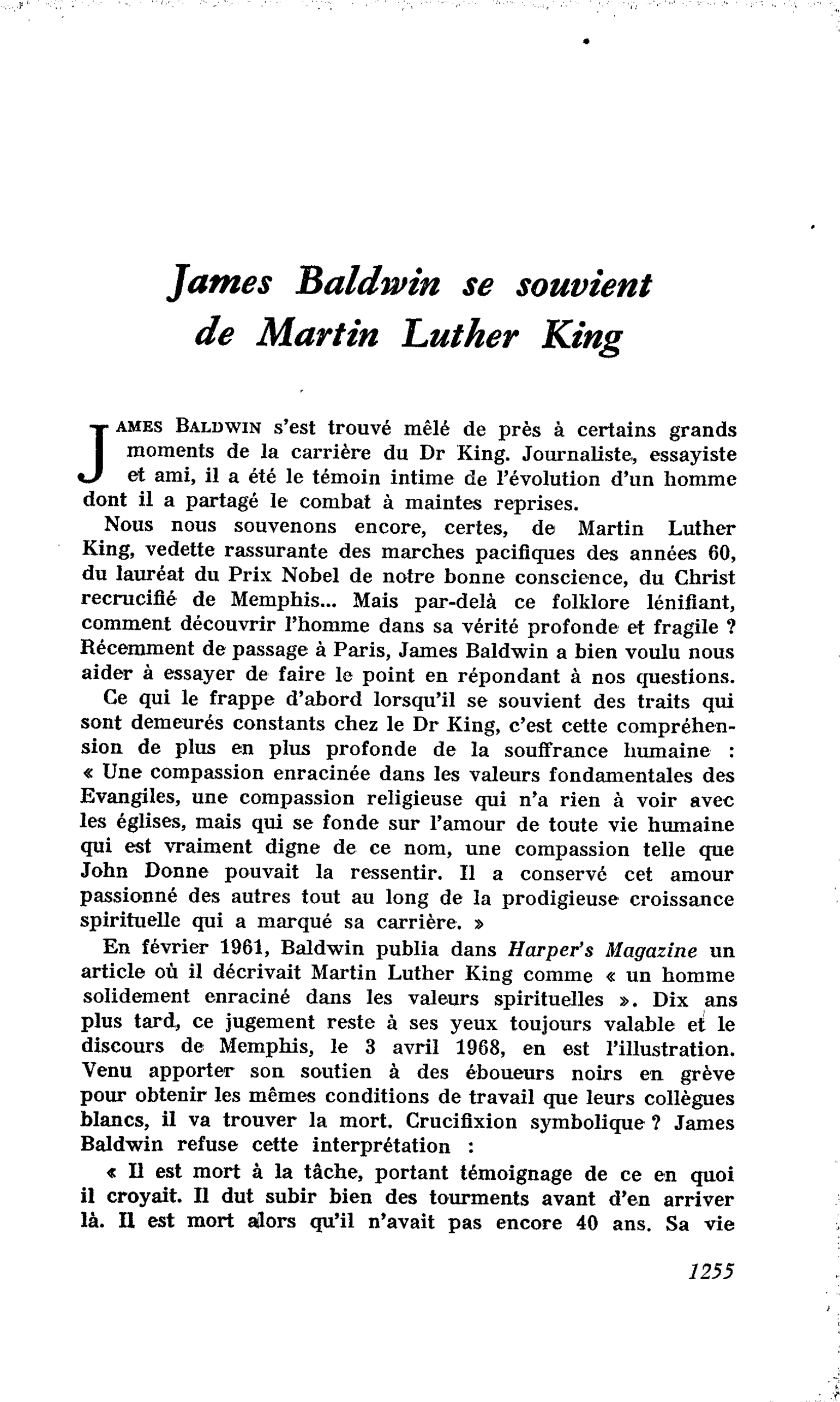 James Baldwin se souvient de Martin Luther King (1971)
