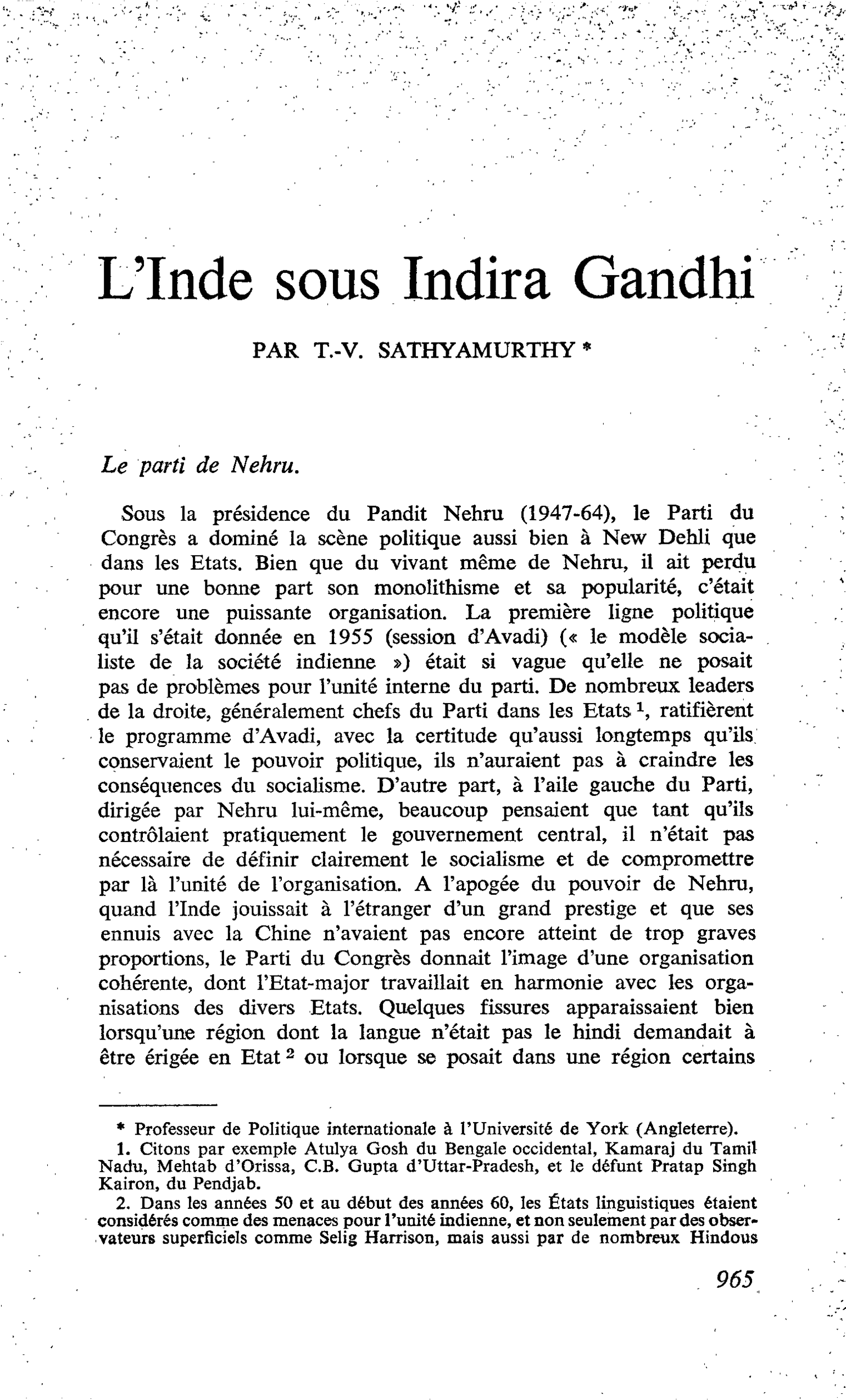 L’Inde sous Indira Gandhi