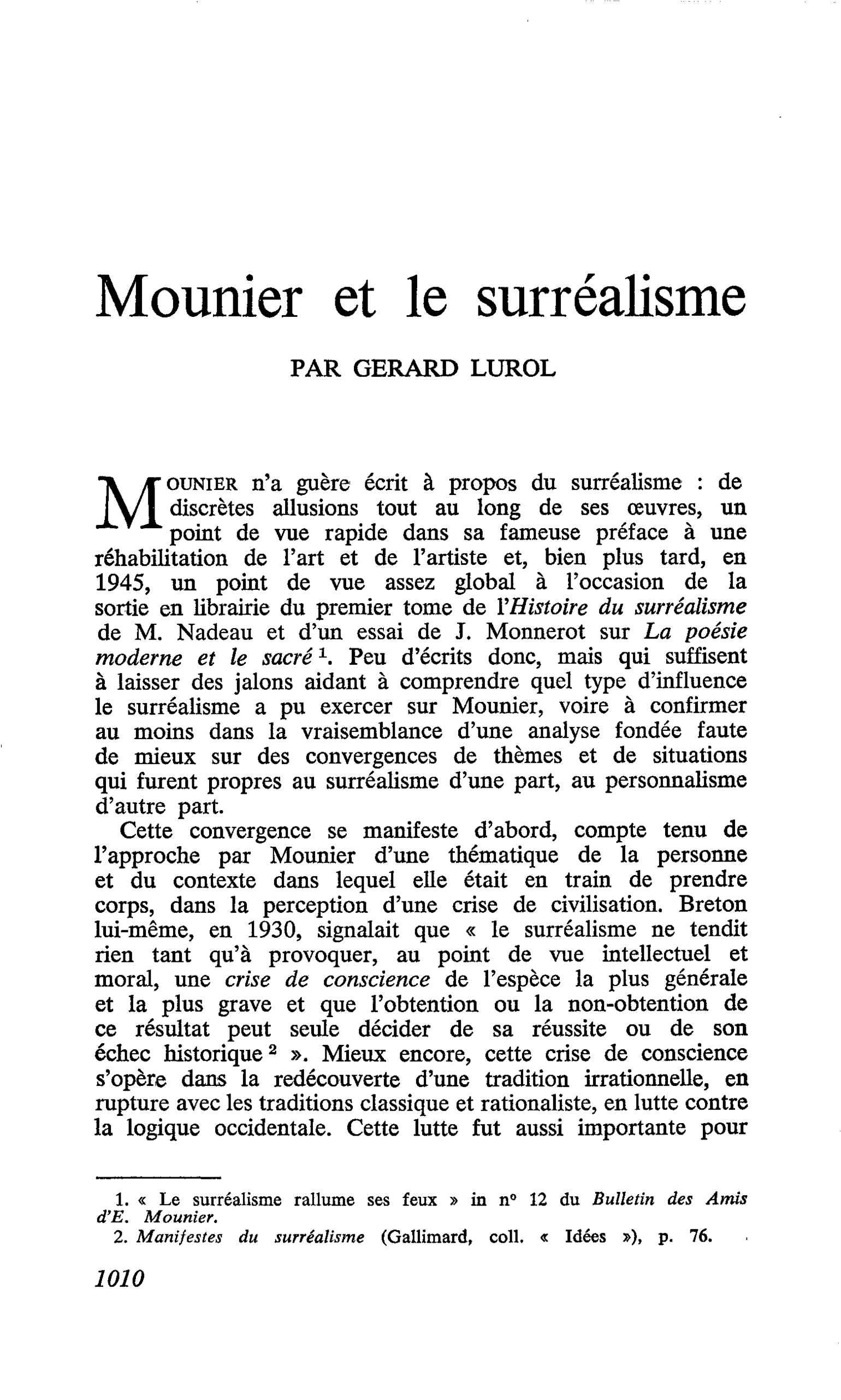 Mounier et le surréalisme