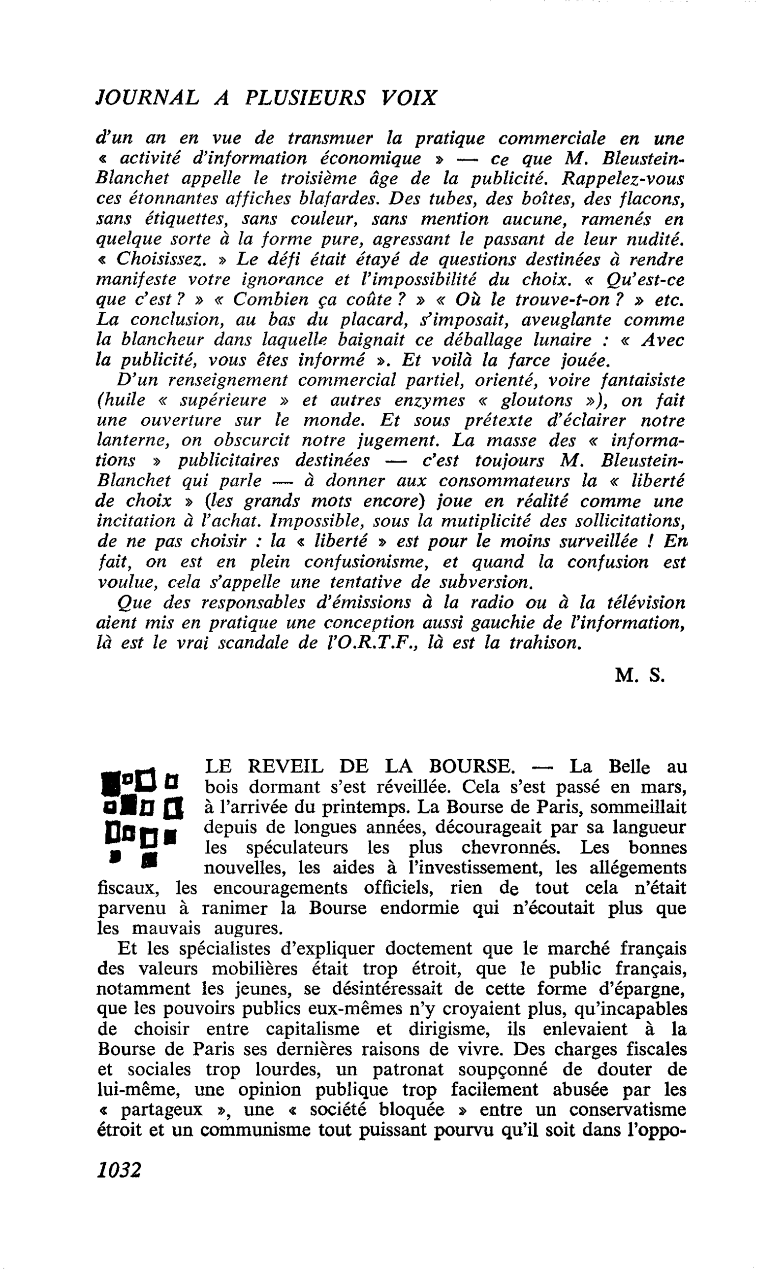 LE REVEIL DE LA BOURSE