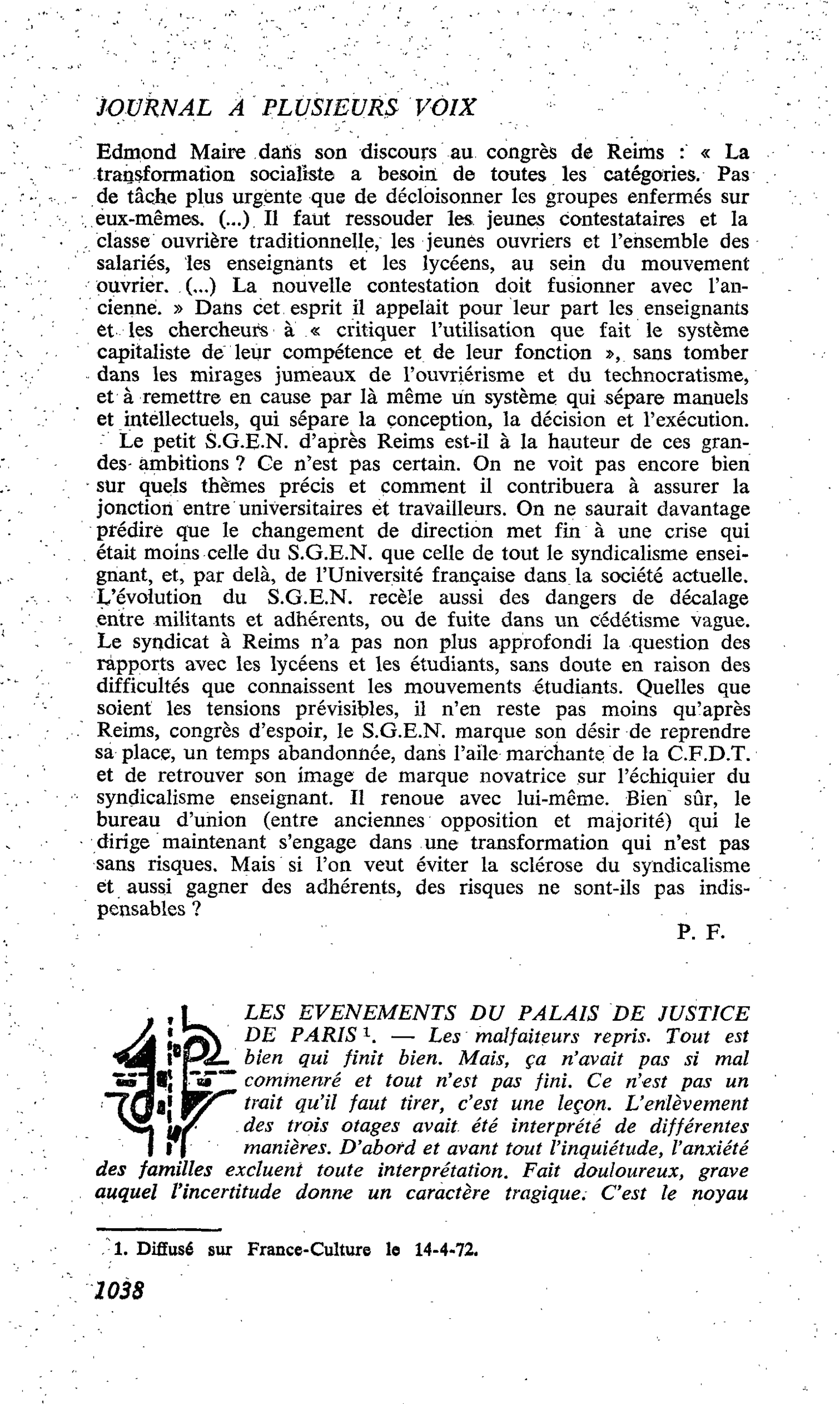 LES EVENEMENTS DU PALAIS DE JUSTICE DE PARIS