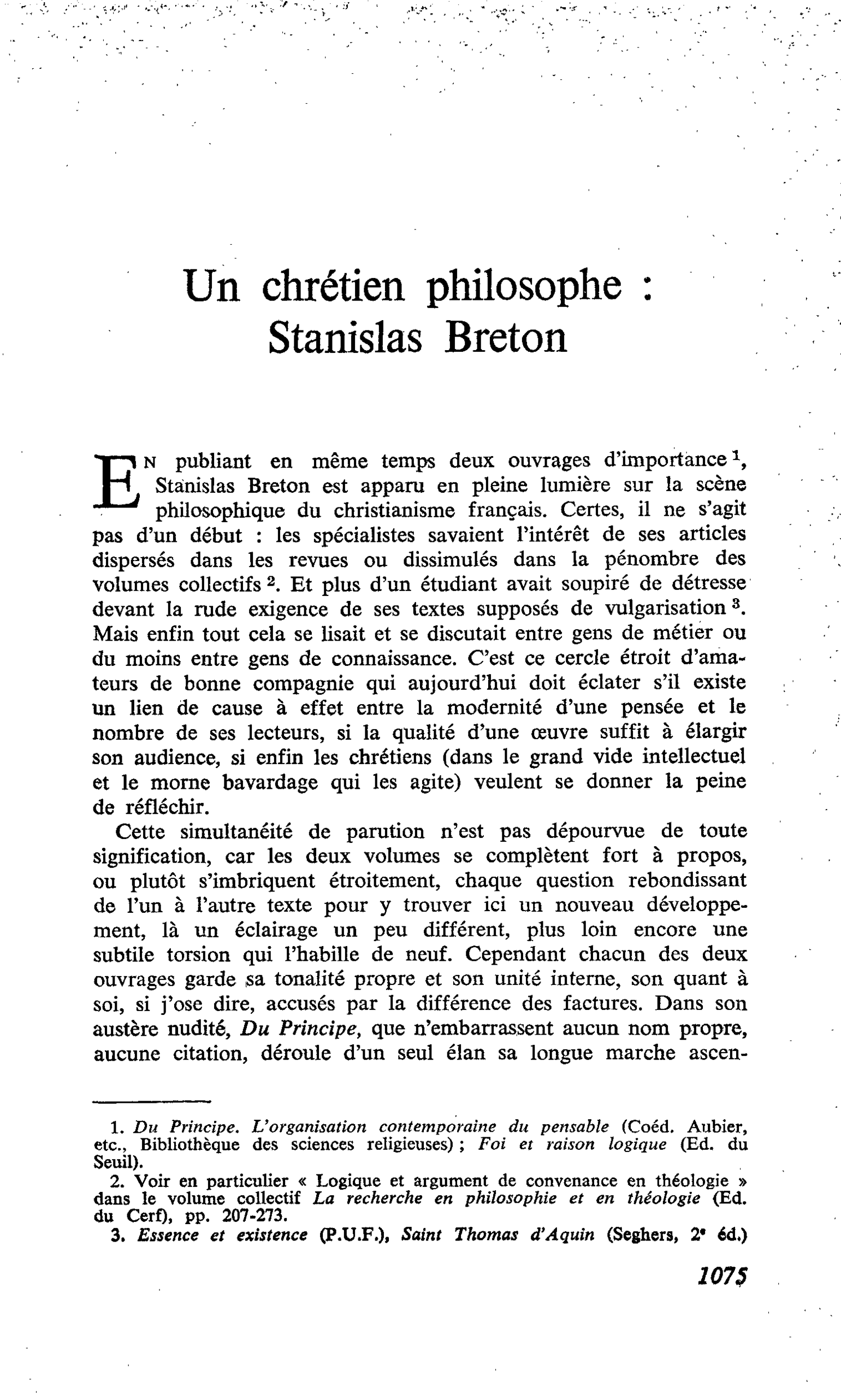 Un chrétien philosophe Stanislas Breton