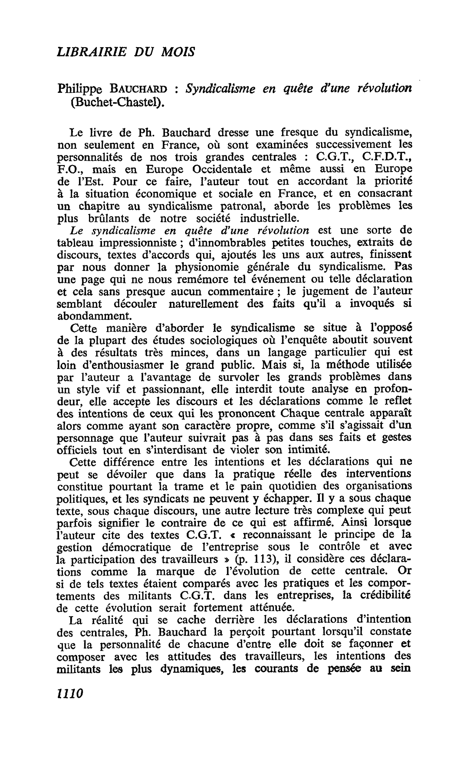 Philippe Bauchard : Syndicalisme en quête d’une révolution