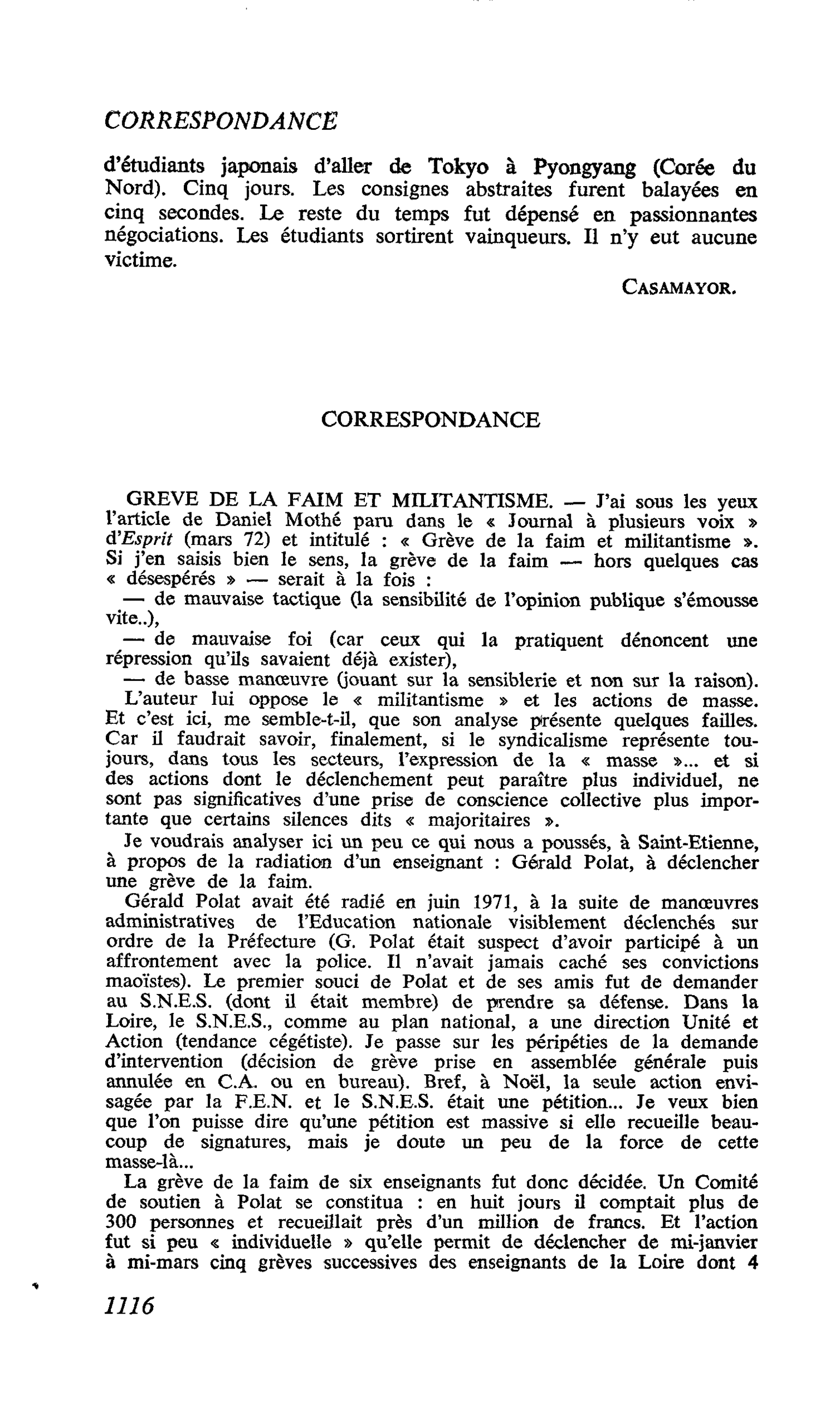 GREVE DE LA FAIM ET MILITANTISME
