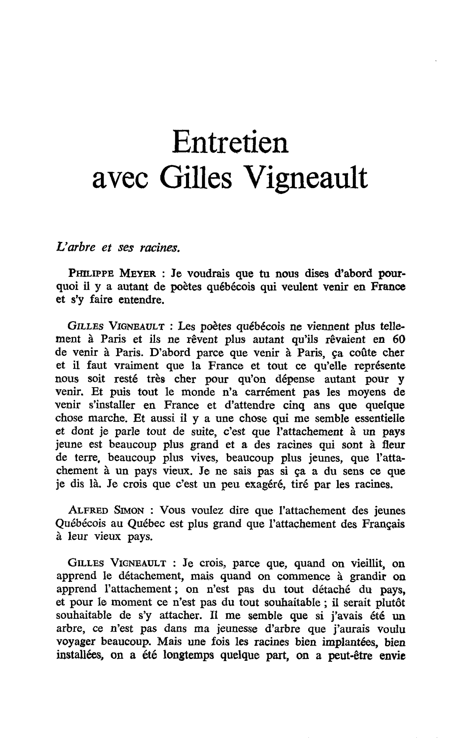 Entretien avec Gilles Vigneault