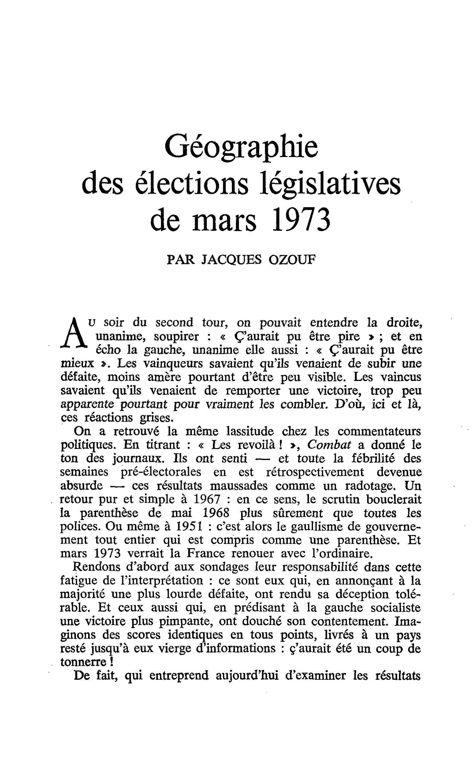 Géographie des élections législatives de mars 1973