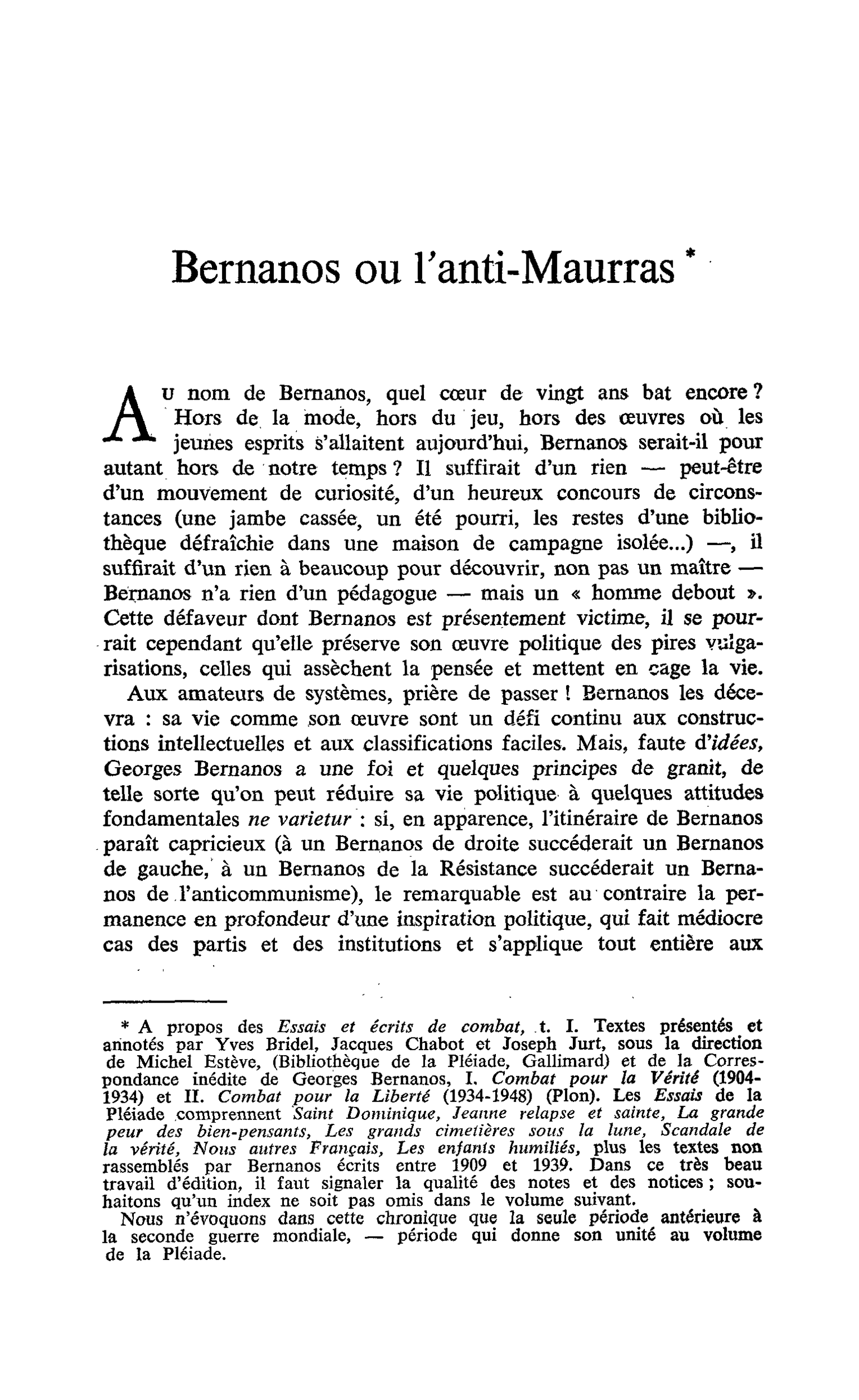 Bernanos ou l’anti-Maurras