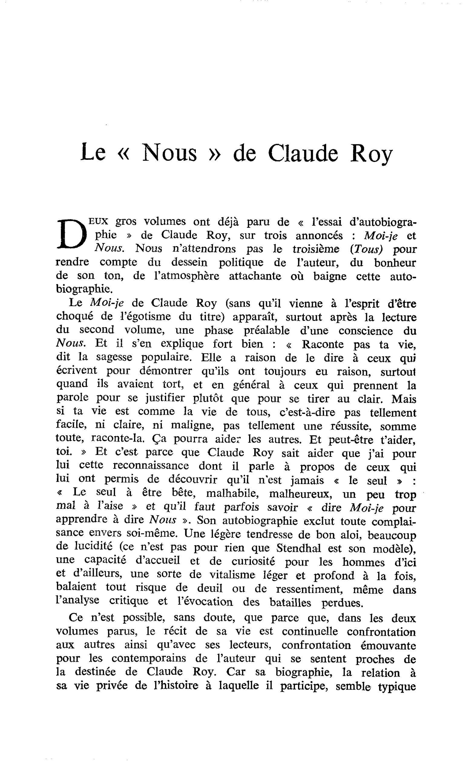 Le « Nous » de Claude Roy