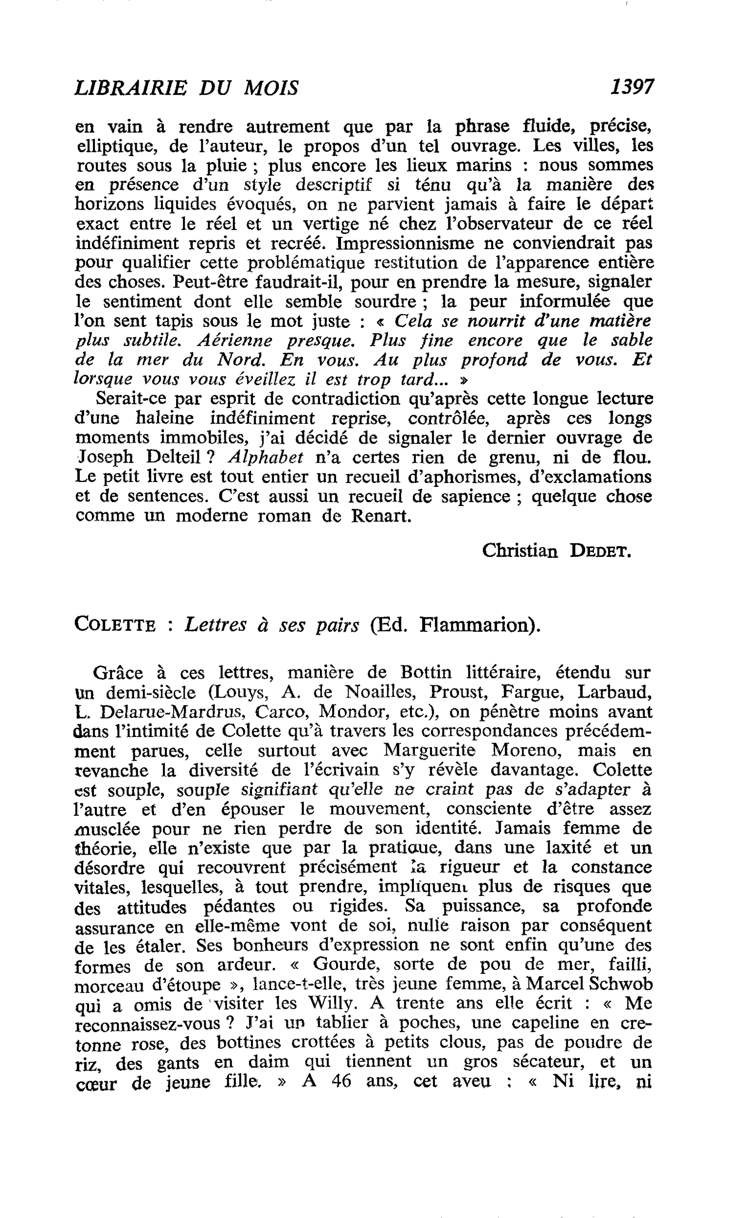 Colette : Lettres à ses pairs