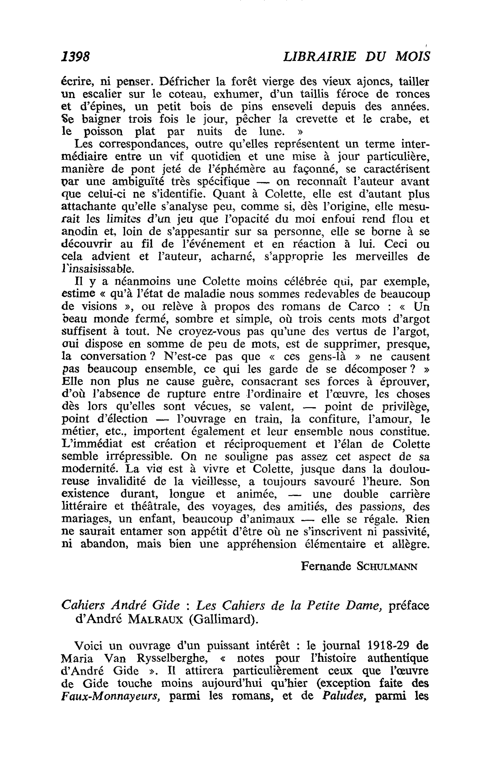 Cahiers André Gide : Les Cahiers de la Petite Dame, préface d’André Malraux