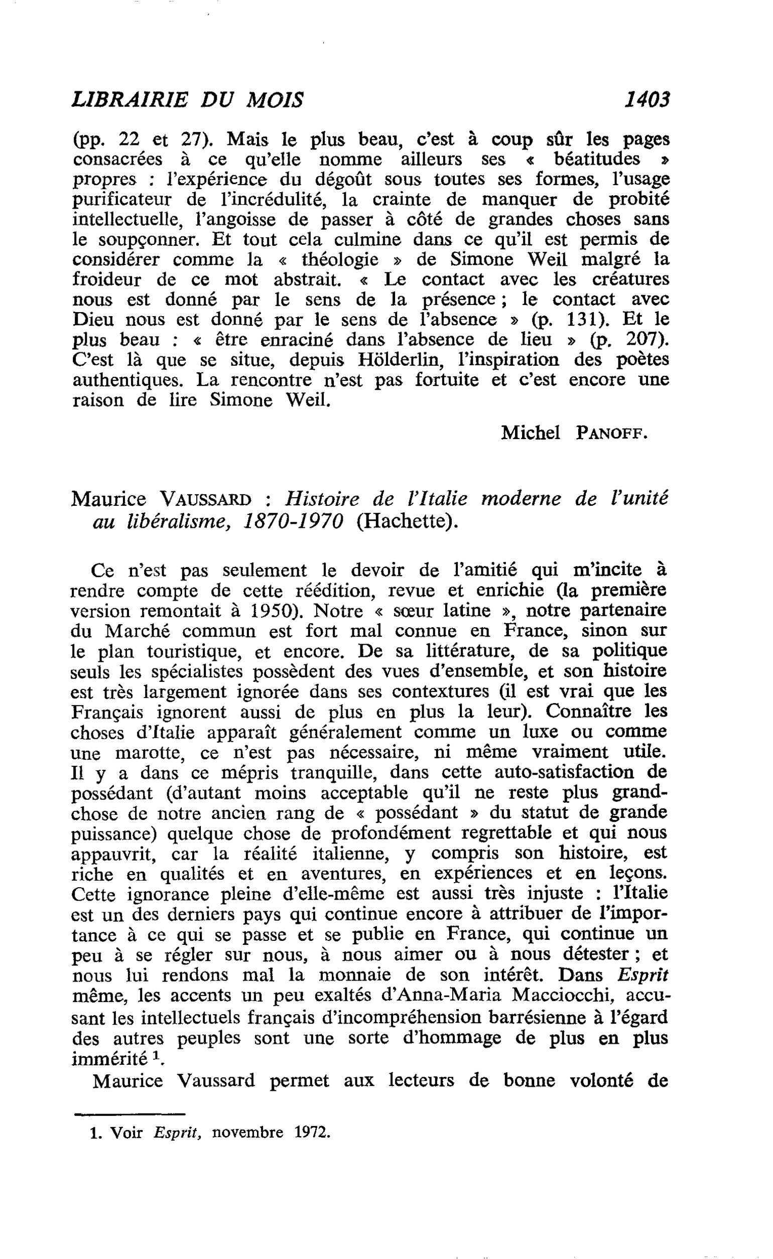 Maurice Vaussard : Histoire de l’Italie moderne de l’unité au libéralisme, 1870-1970
