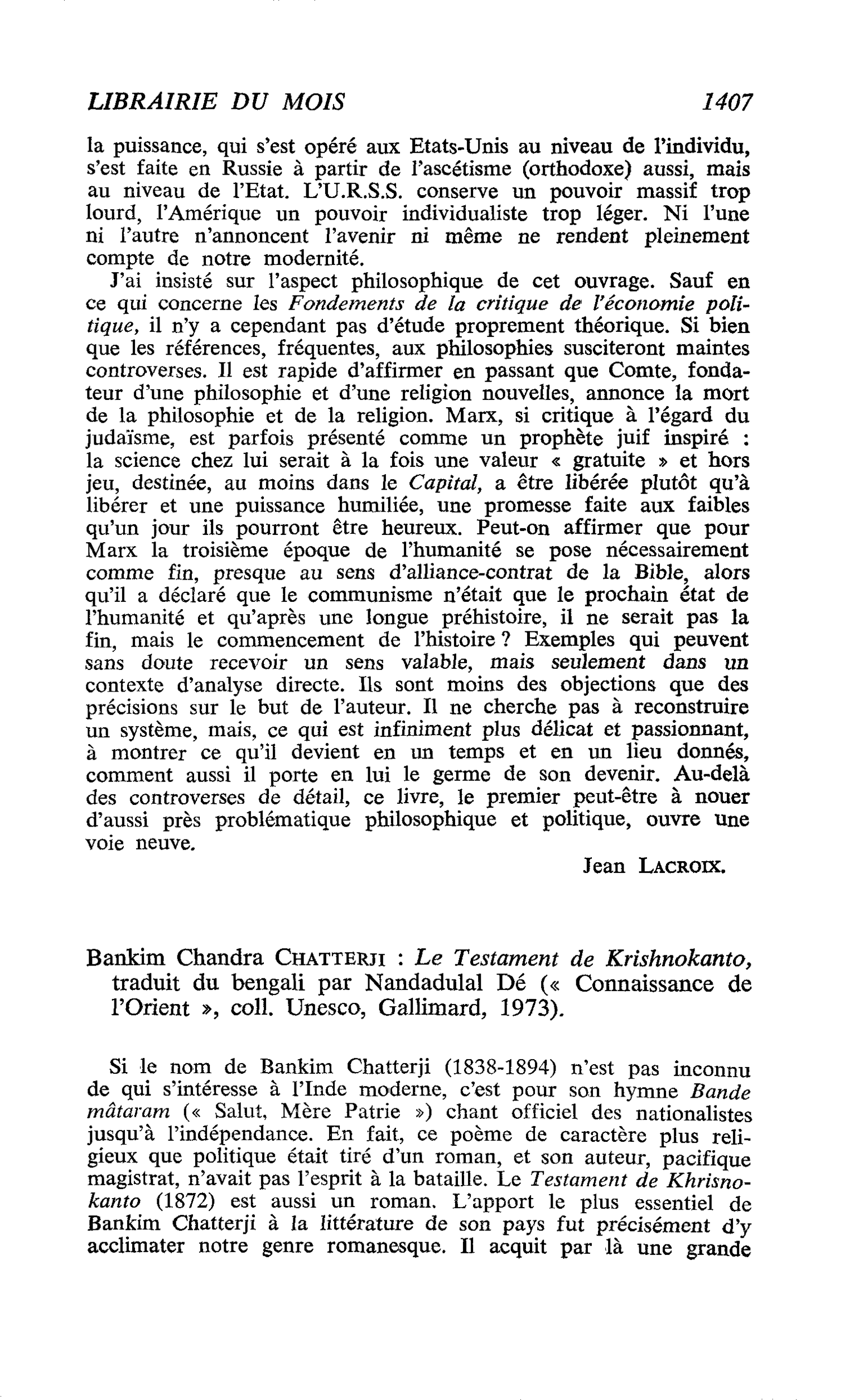 Bankim Chandra Chatterji : Le Testament de Krishnokanto