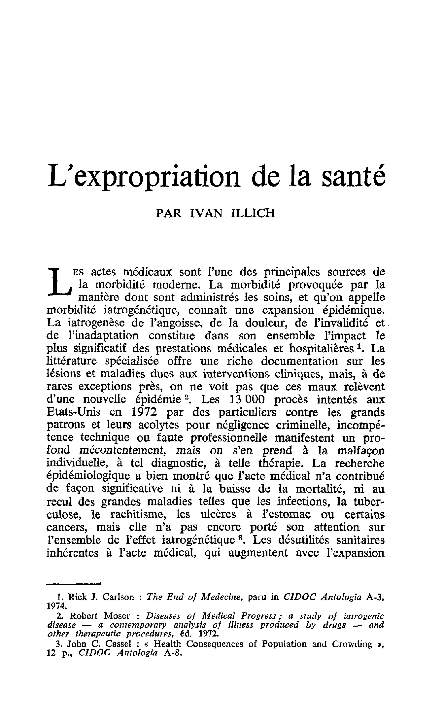 L’expropriation de la santé