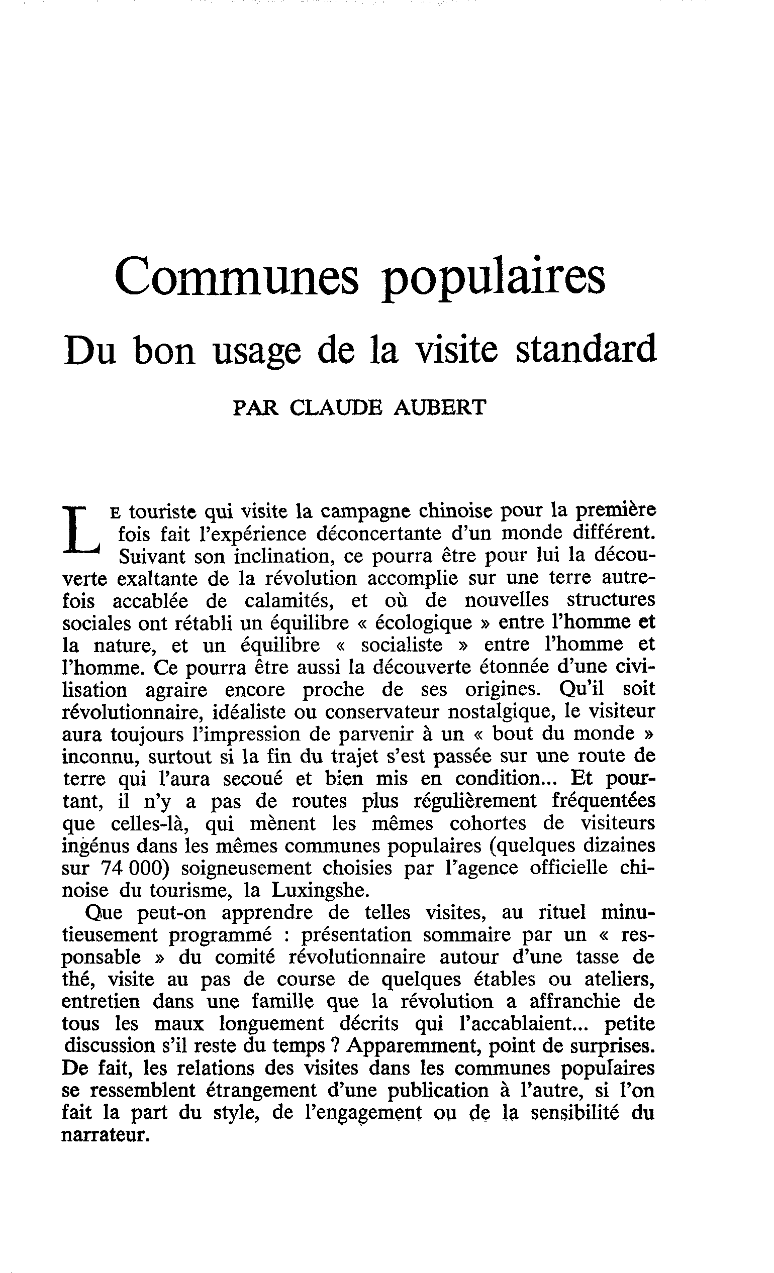 Communes populaires Du bon usage de la visite standard