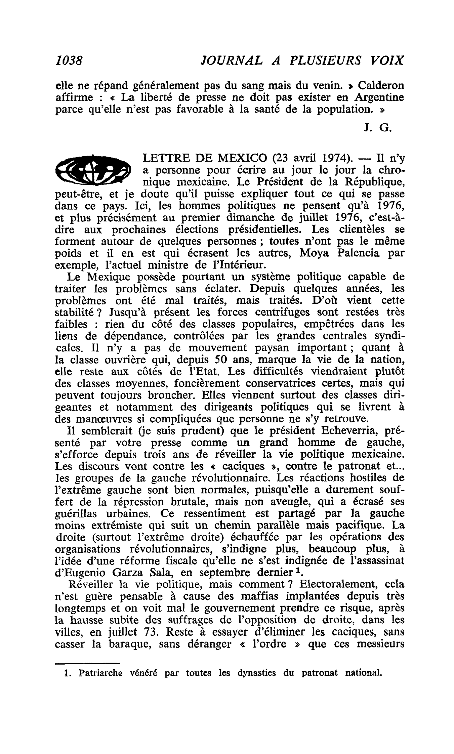 LETTRE DE MEXICO (23 avril 1974)