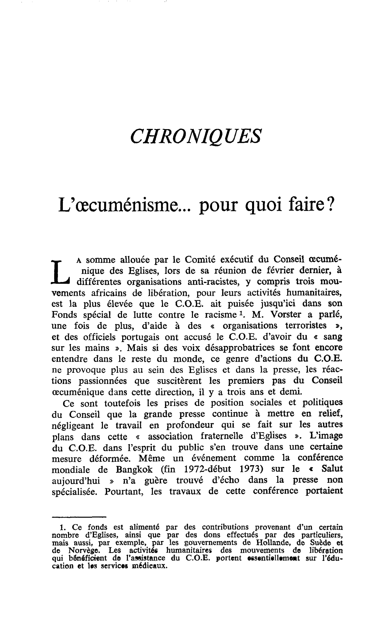 L’oecuménisme… pour quoi faire ?
