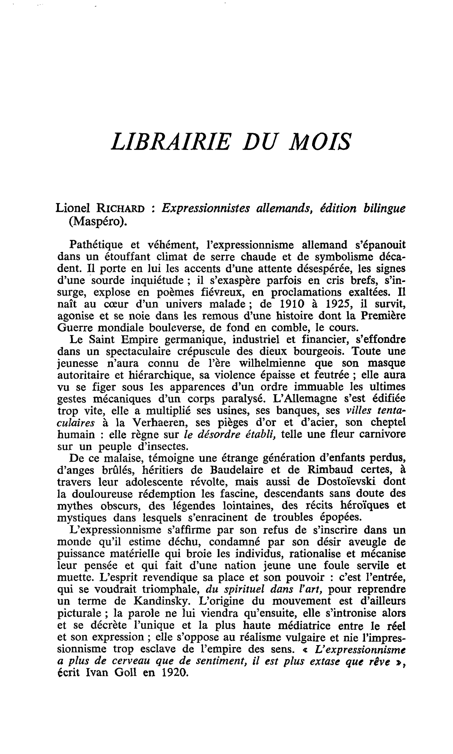 Lionel Richard : Expressionnistes allemands, édition bilingue