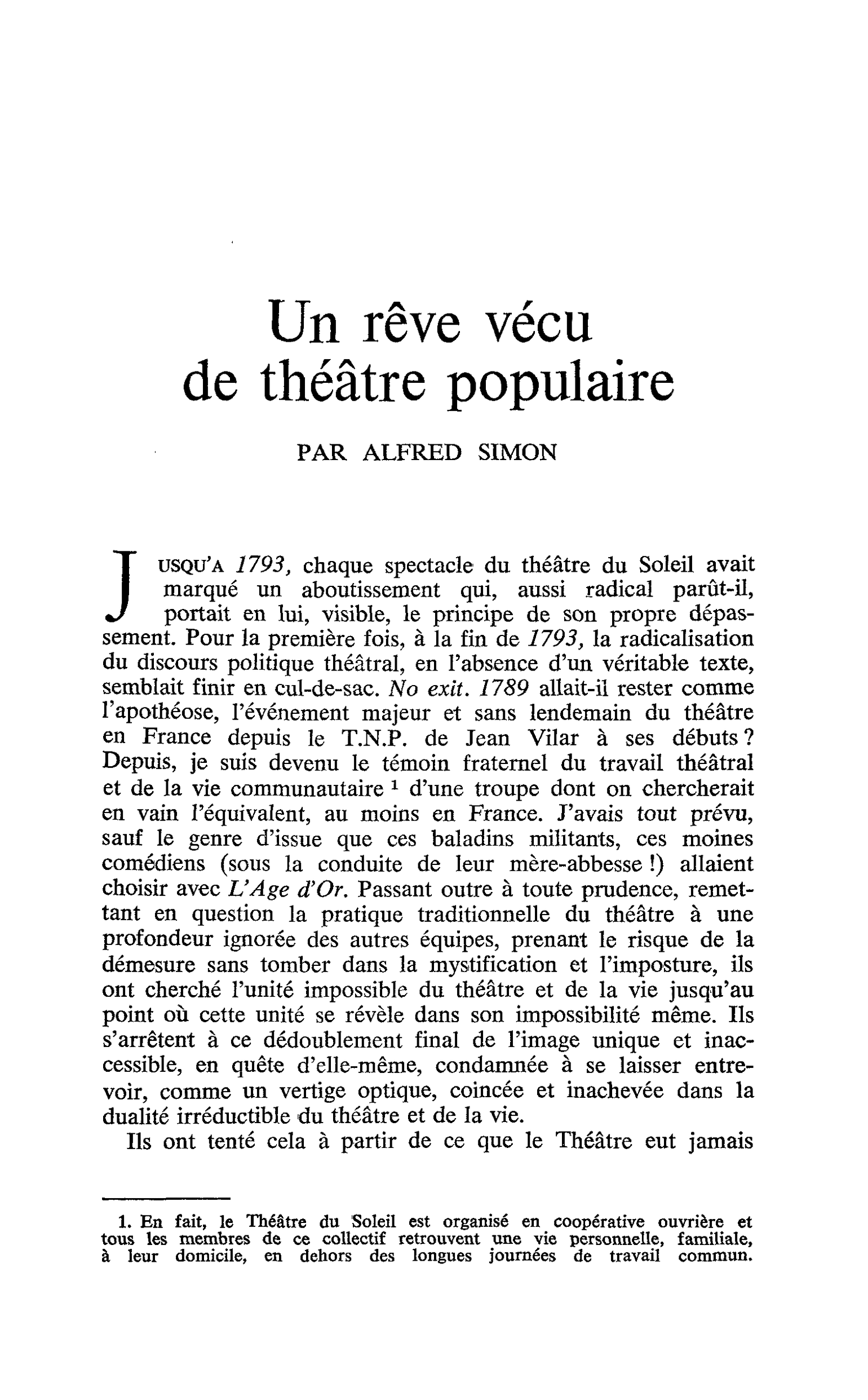 Un rêve vécu de théâtre populaire