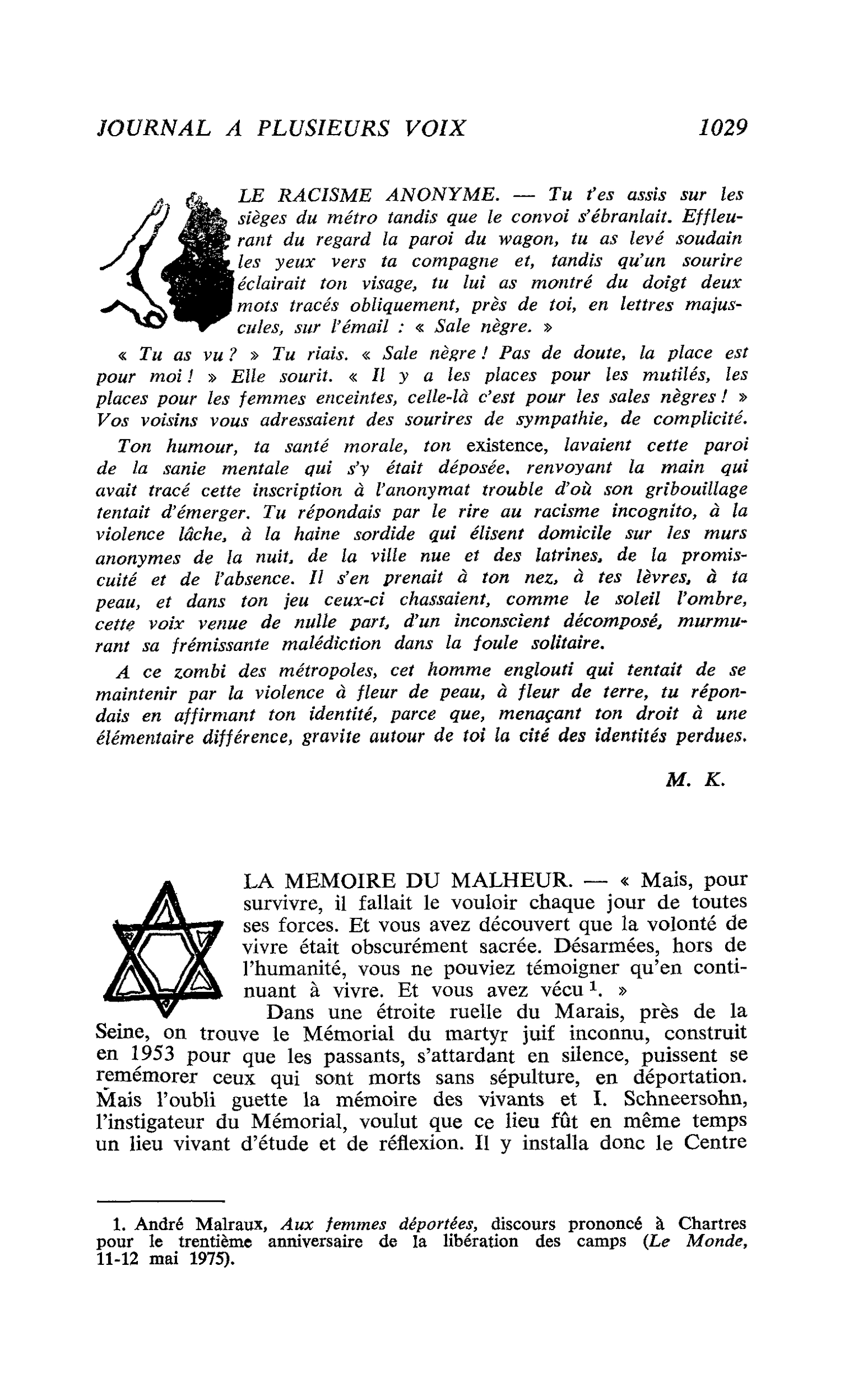 LA MEMOIRE DU MALHEUR