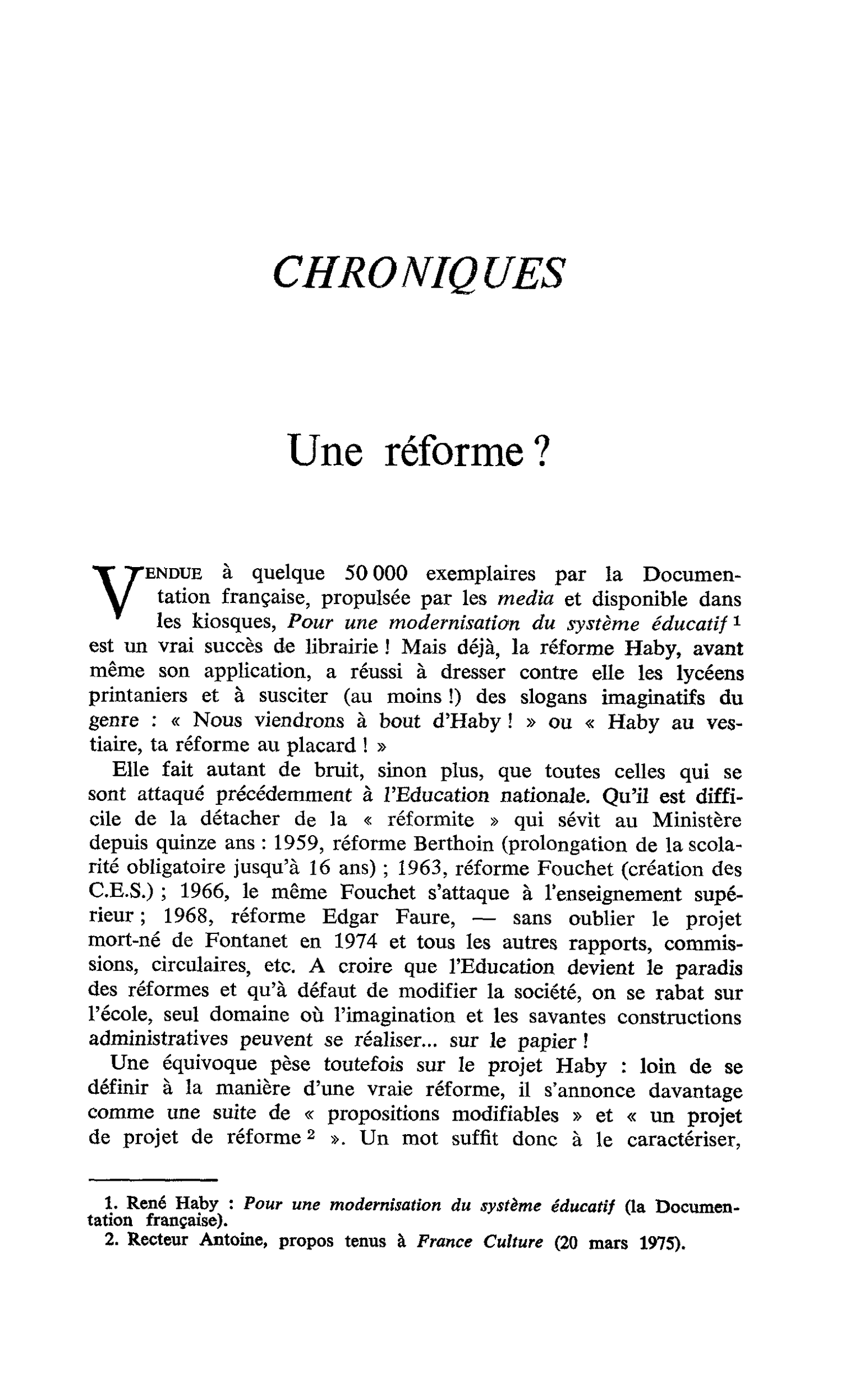 Une réforme ?