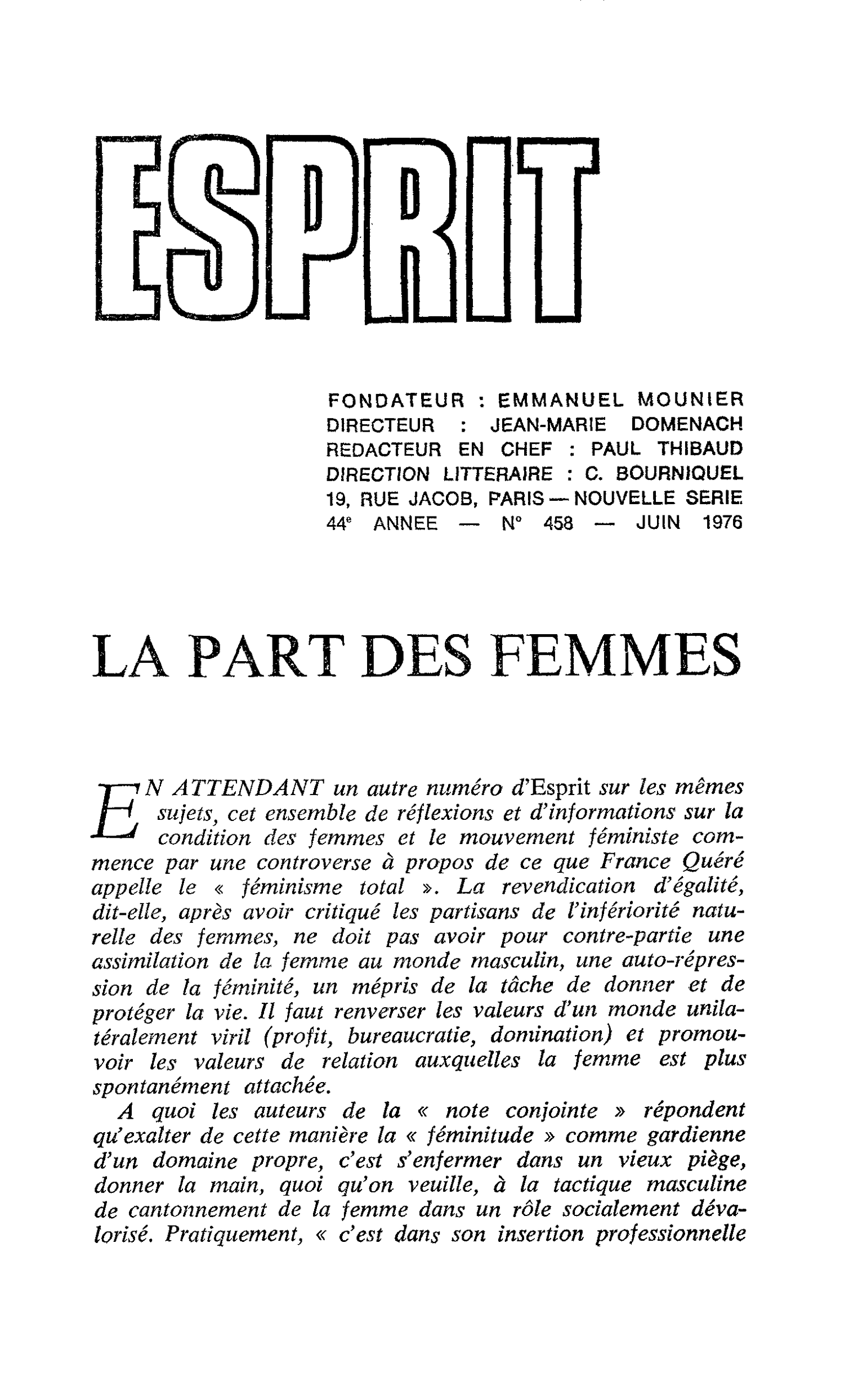 LA PART DES FEMMES