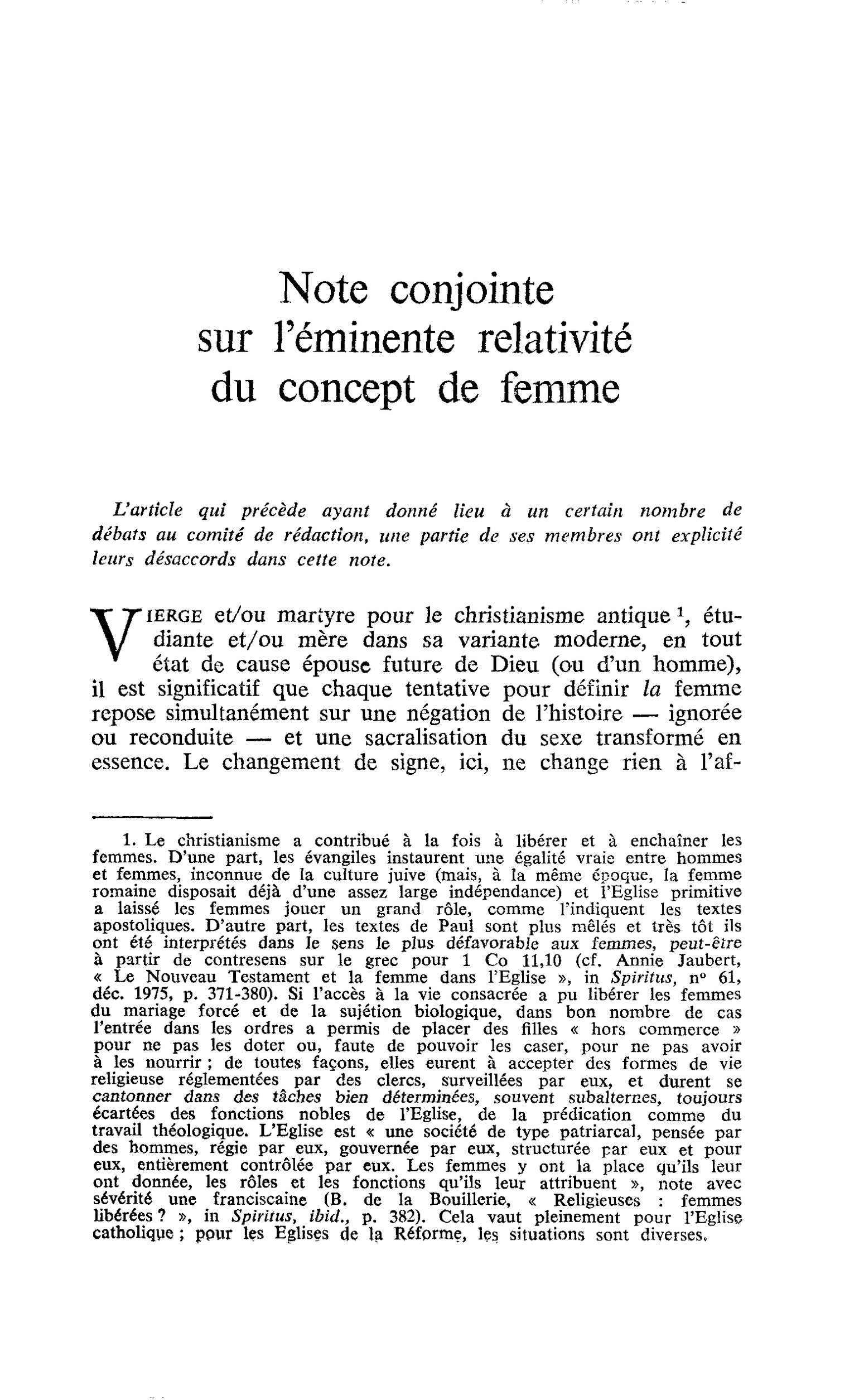 Note conjointe sur l’éminente relativité du concept de femme