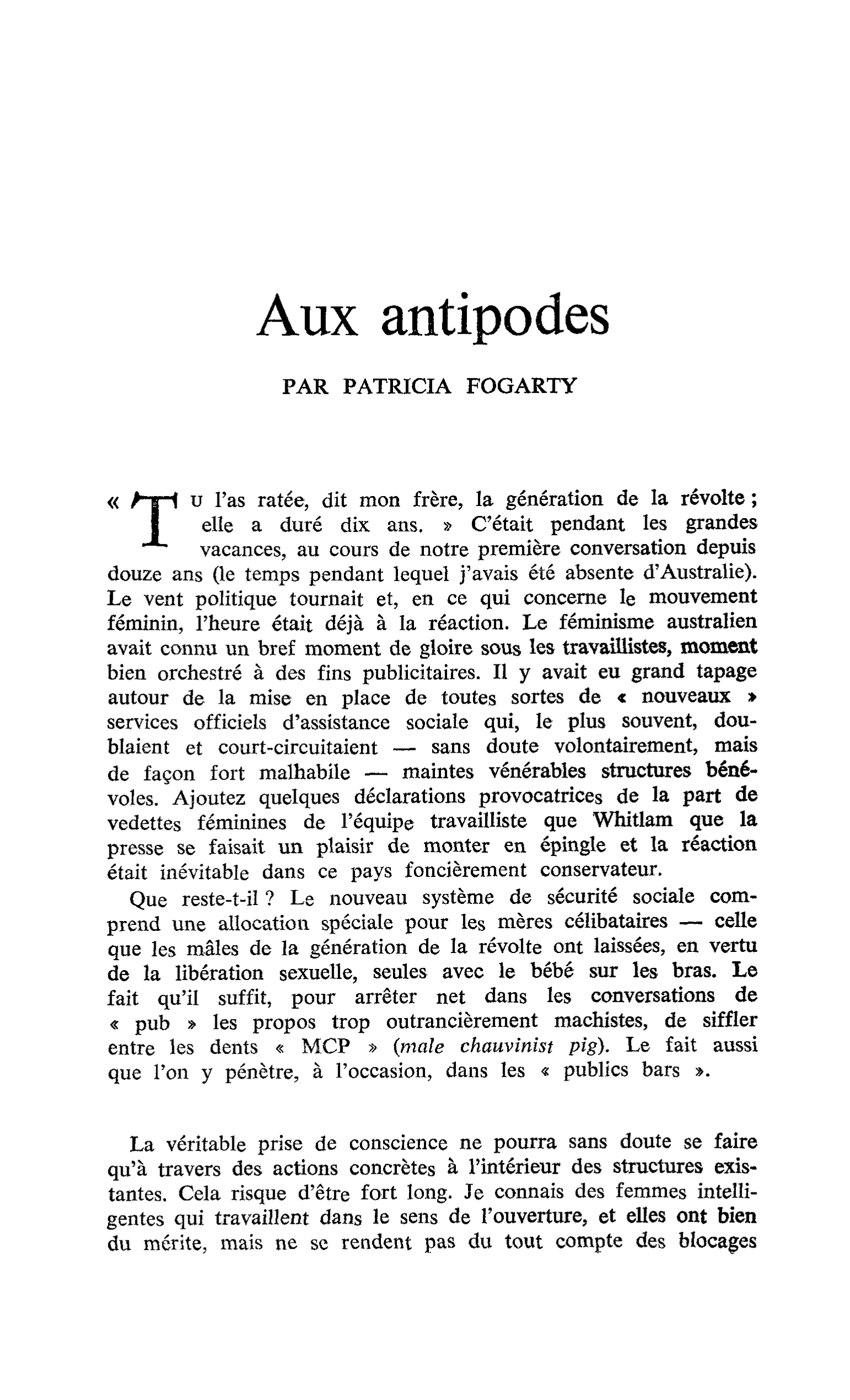 Aux antipodes