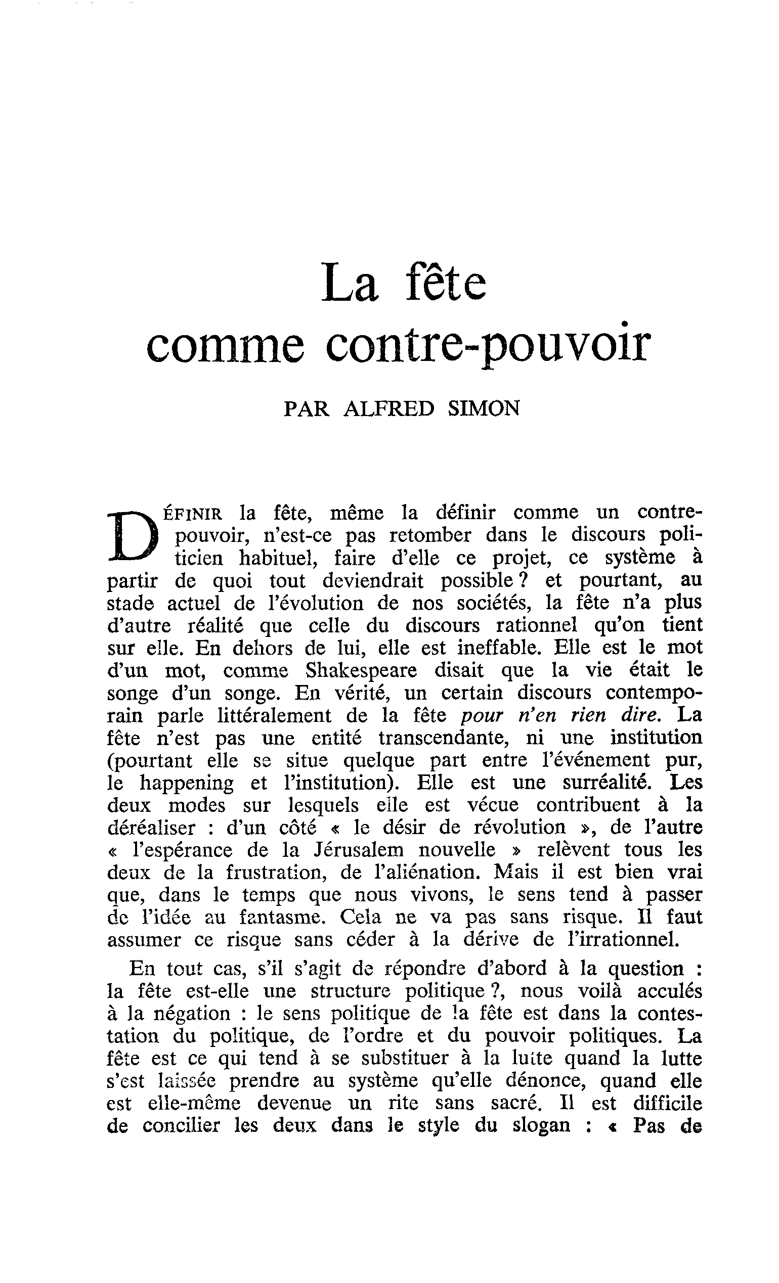La fête comme contre-pouvoir