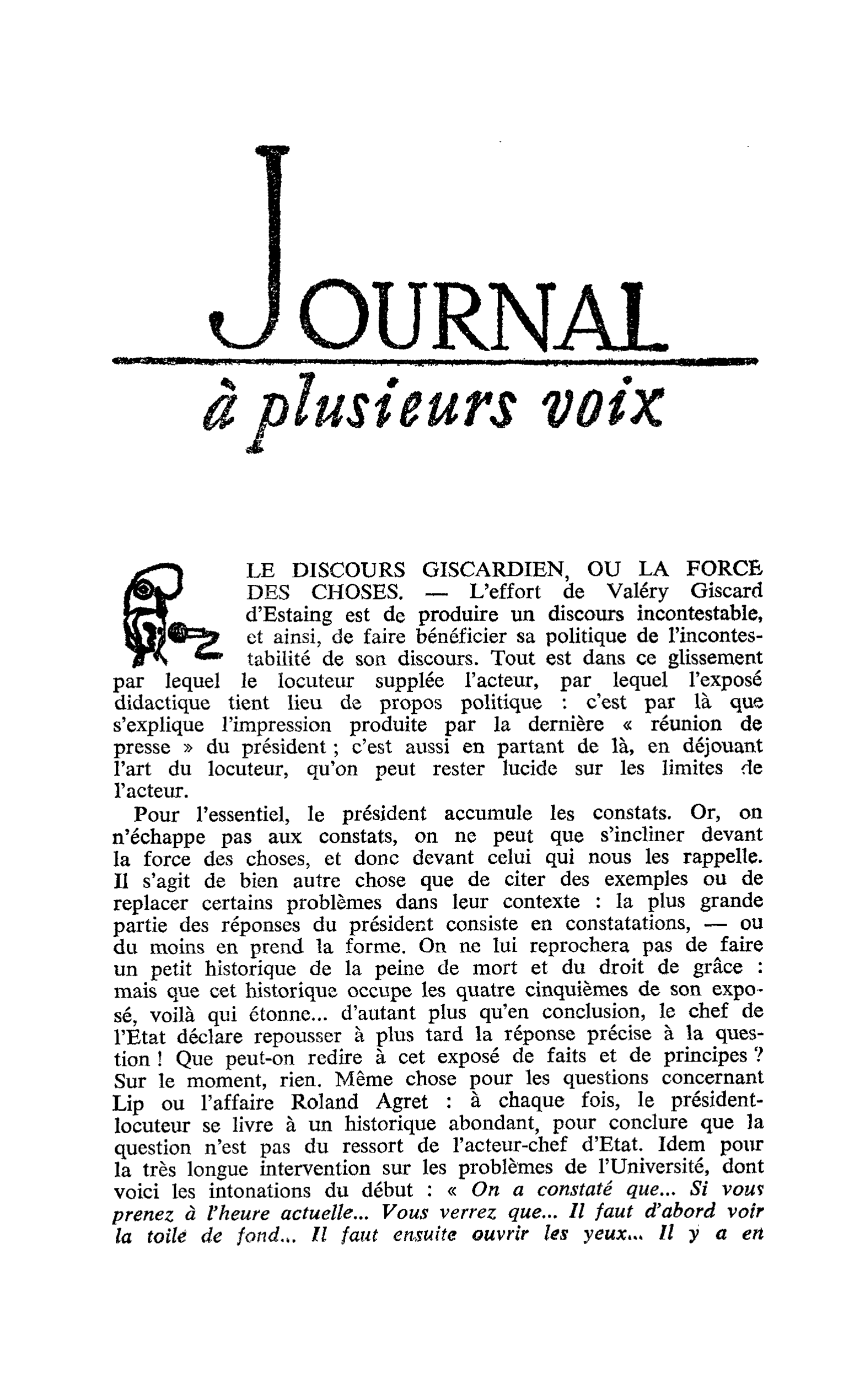 LE DISCOURS GISCARDIEN, OU LA FORCE DES CHOSES