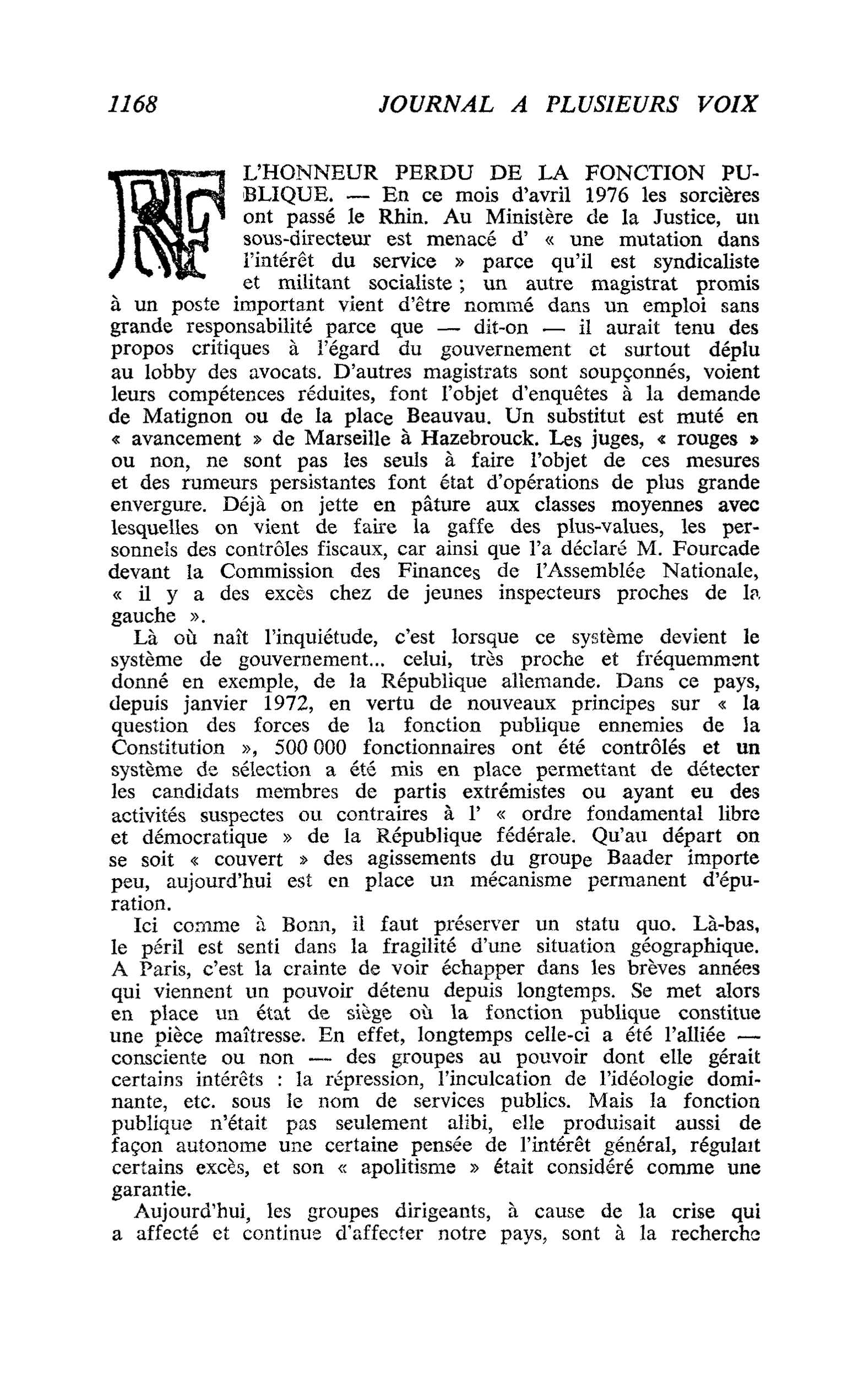 L’HONNEUR PERDU DE LA FONCTION PUBLIQUE
