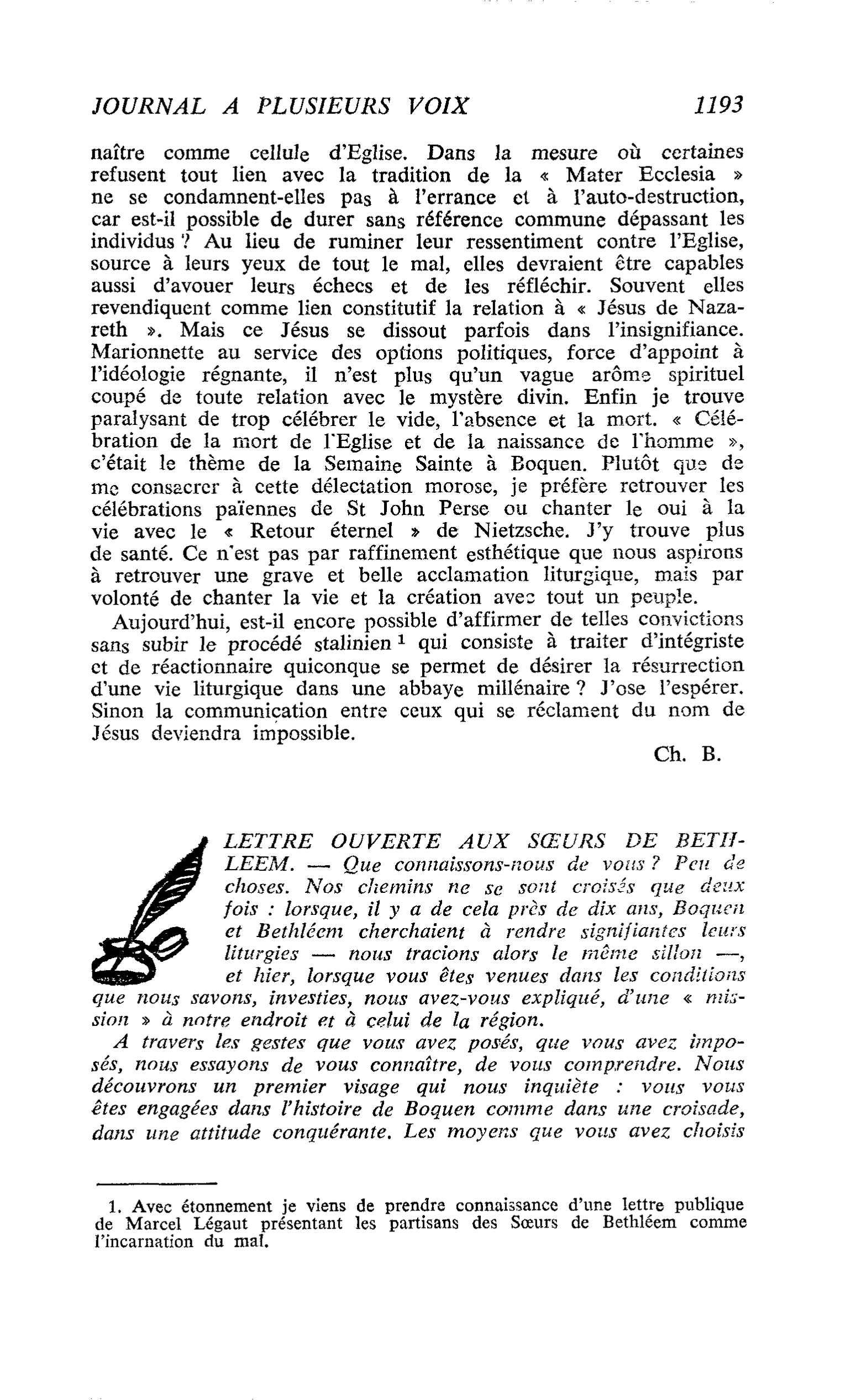 LETTRE OUVERTE AUX SOEURS DE BETHLEEM