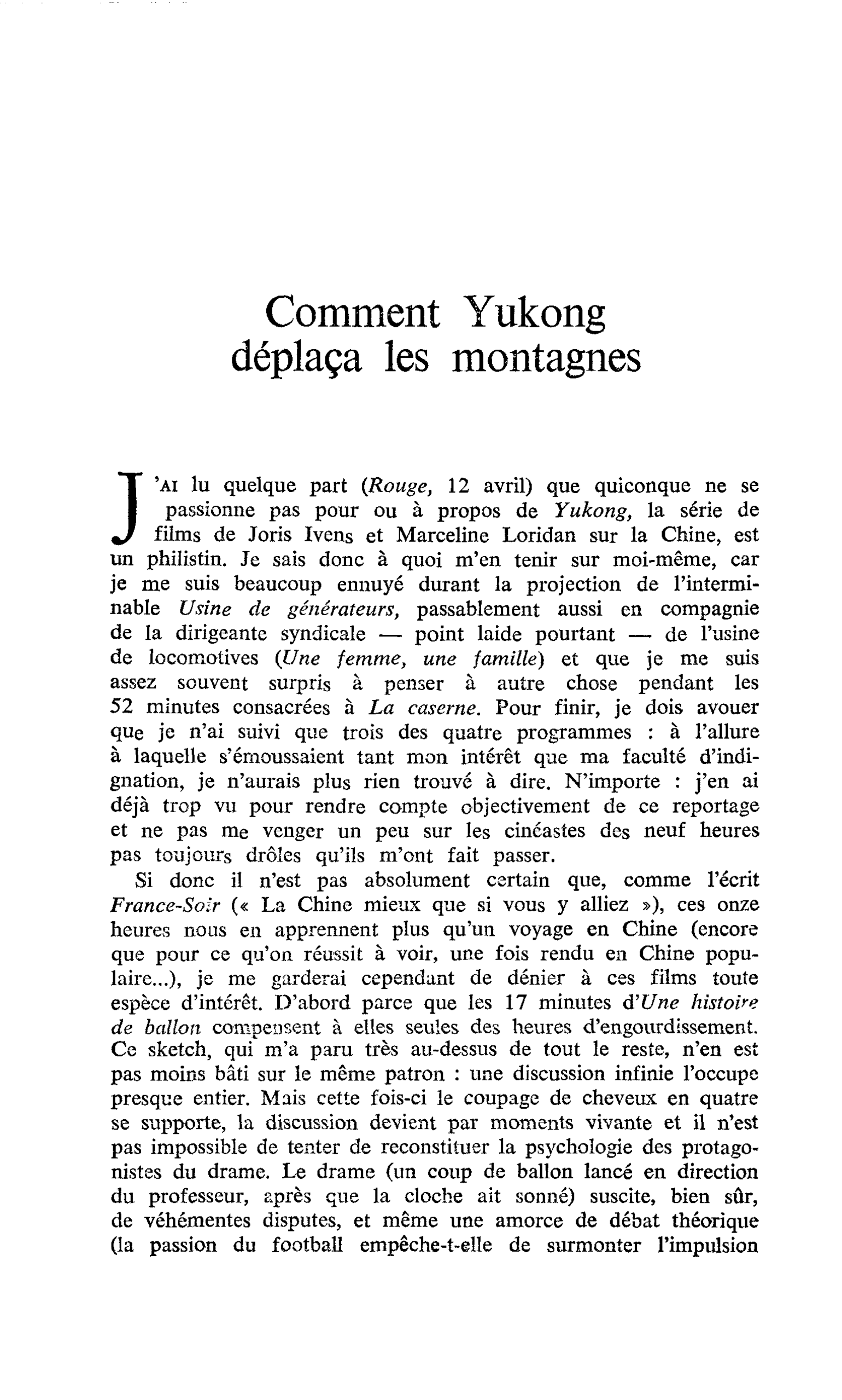 Comment Yukong déplaça les montagnes